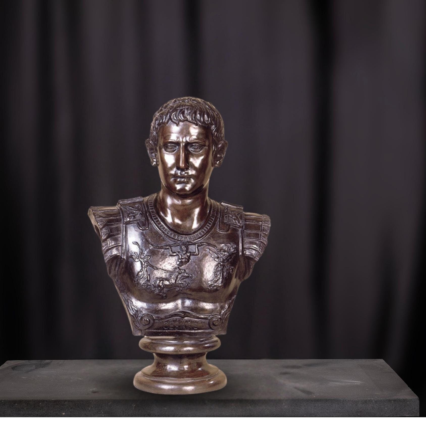 Large Bronze Caesar Augustus Bust: Roman Emperor Sculpture (26 Inch)