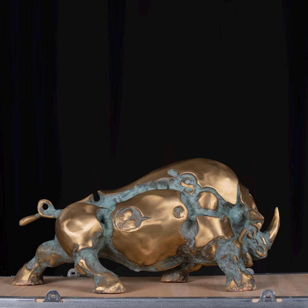 Modern Bronze Rhino Sculpture, Large Outdoor Art (19 Inches)
