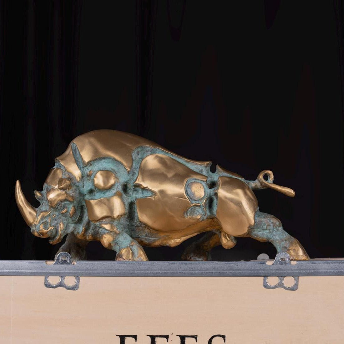 Modern Bronze Rhino Sculpture, Large Outdoor Art (19 Inches)