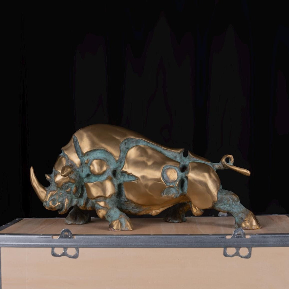 Modern Bronze Rhino Sculpture, Large Outdoor Art (19 Inches)