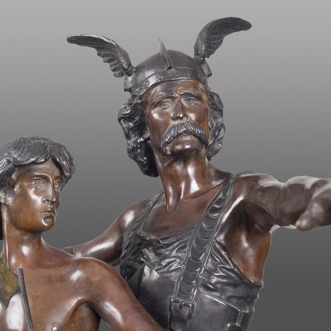 Bronze Vercingetorix and Son Sculpture: Lost Wax Viking Statue (33 Inch)