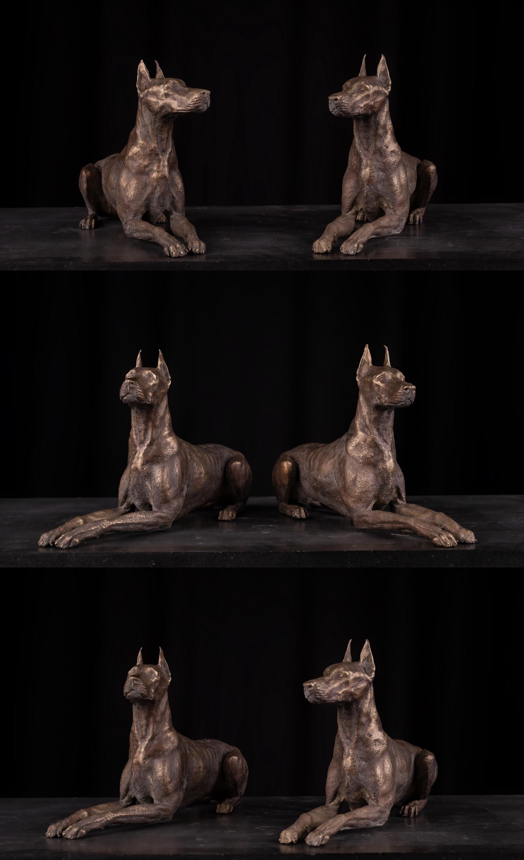 Bronze Doberman Statue Pair: Lost Wax Sculpture