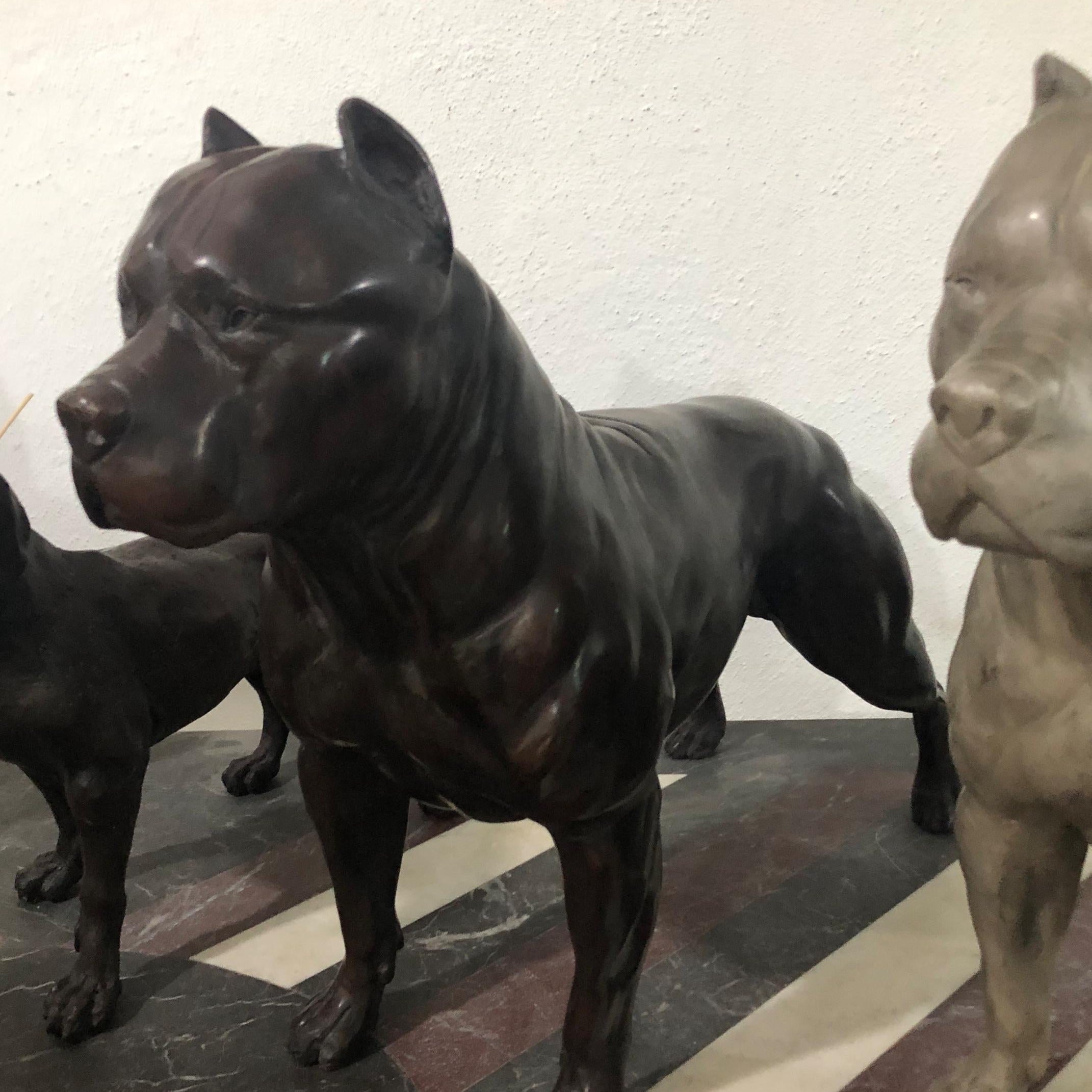 Life Size Solid Bronze Pitbull Garden Sculpture (16 Inches)