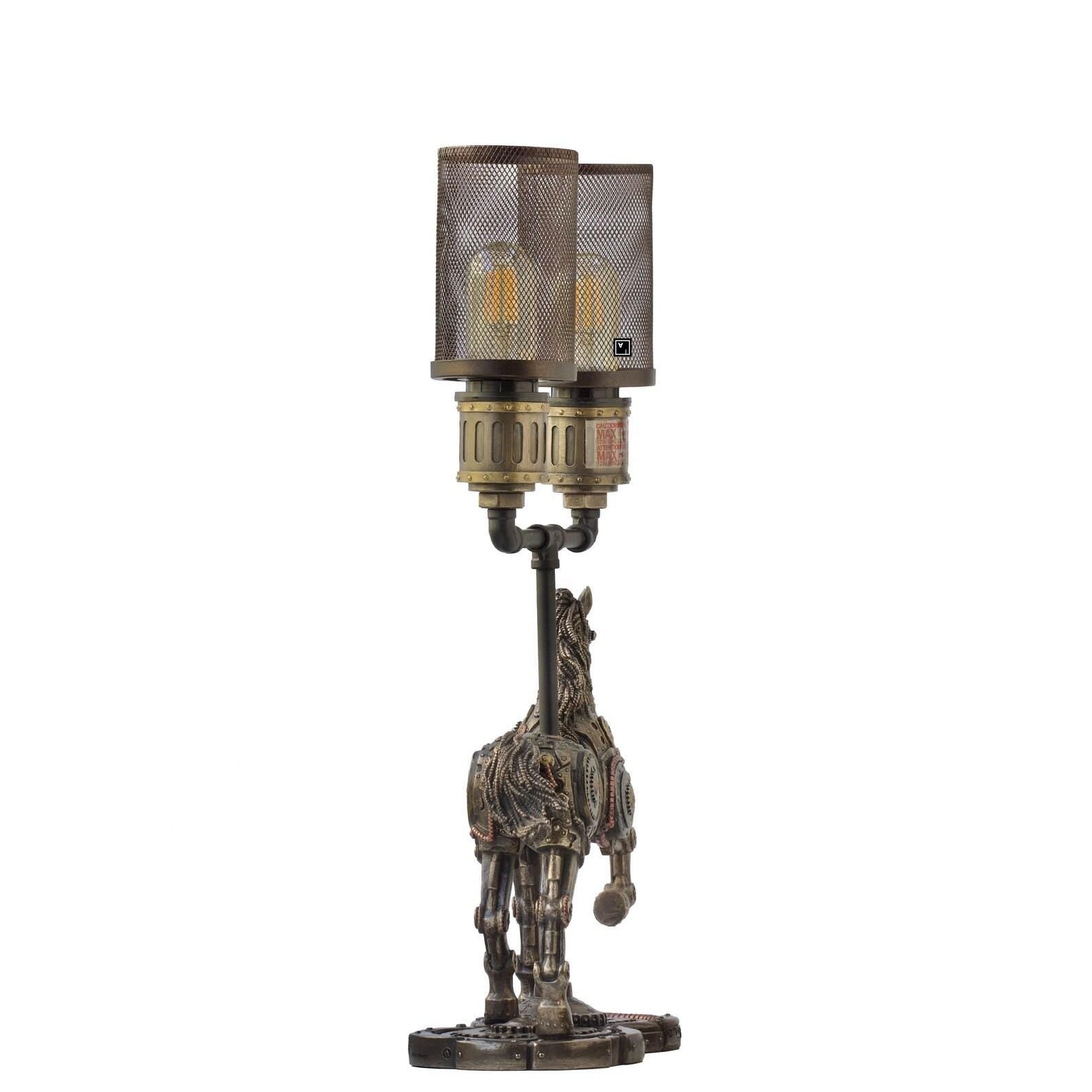 Steampunk Horse Desk Lamp, Double Light Mesh Table Lamp