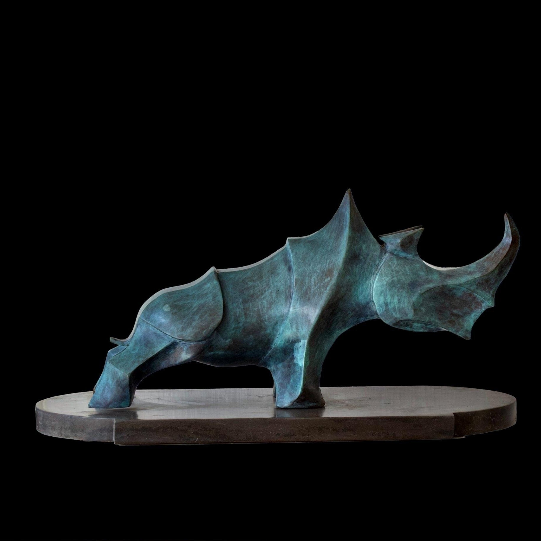 Large Modern Bronze Rhino Sculpture, Outdoor Garden Art (57cm/22in)