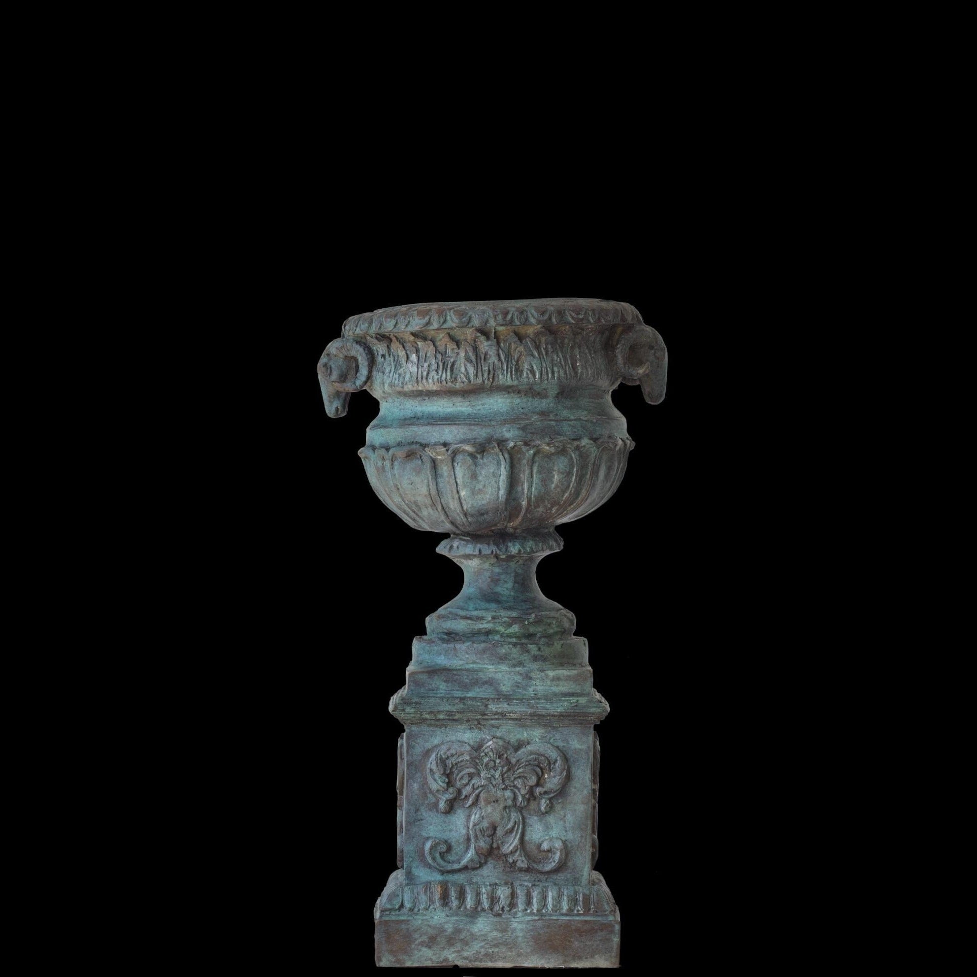 16 Inch Ancient Greek Style Bronze Garden Urn Vase with Goat Motif