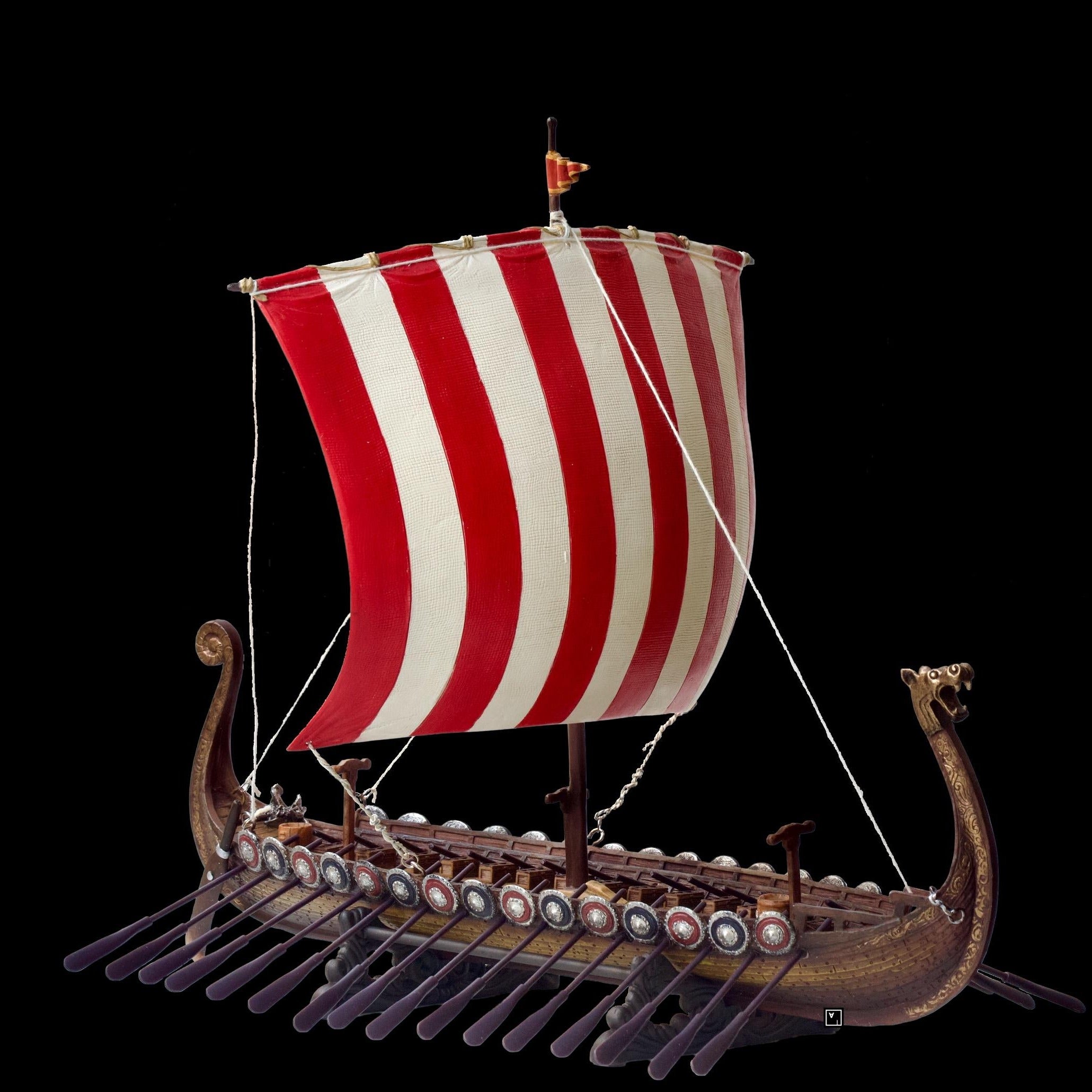 Viking Drakkar Ship: 13" Hand-Painted Resin Longship Replica