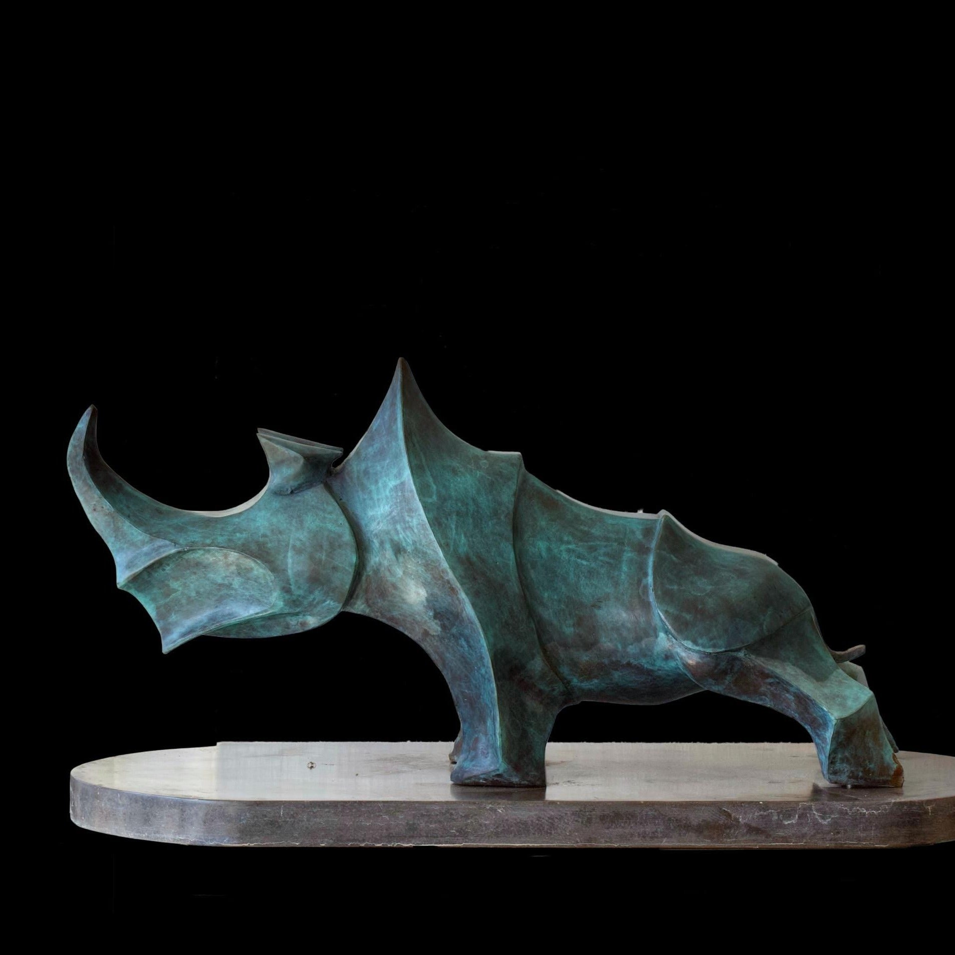Large Modern Bronze Rhino Sculpture, Outdoor Garden Art (57cm/22in)