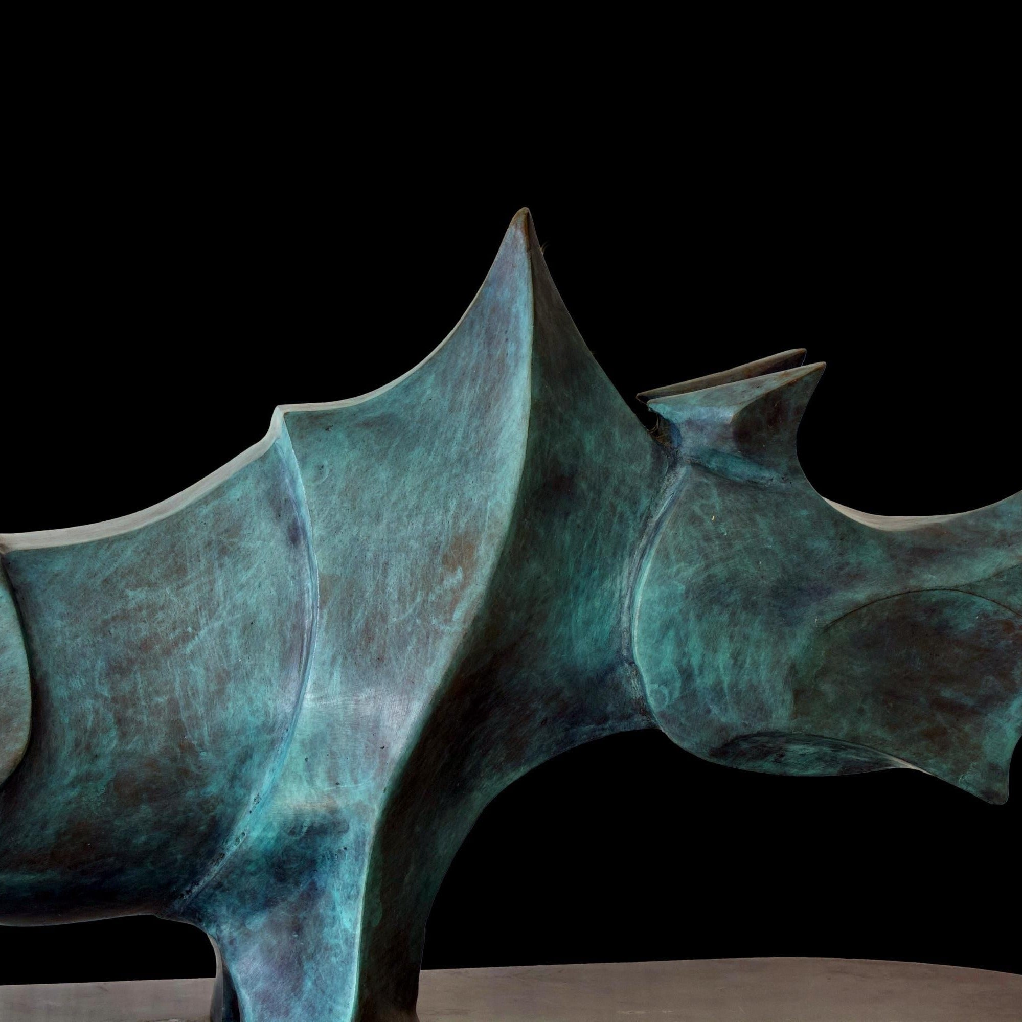 Large Modern Bronze Rhino Sculpture, Outdoor Garden Art (57cm/22in)