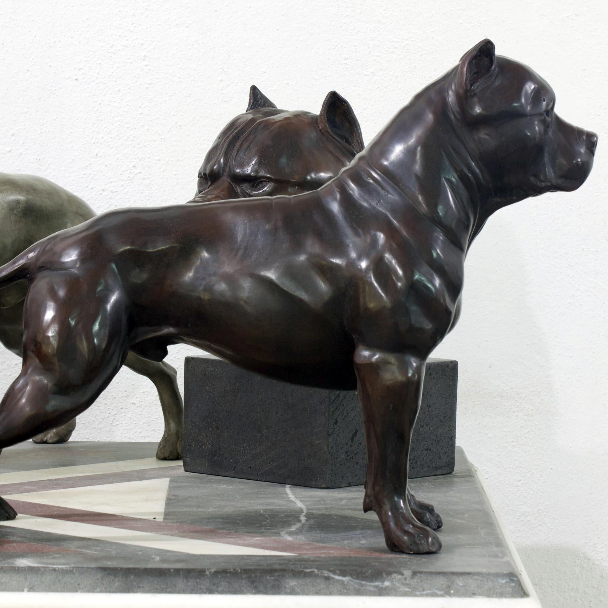 Life Size Solid Bronze Pitbull Garden Sculpture (16 Inches)