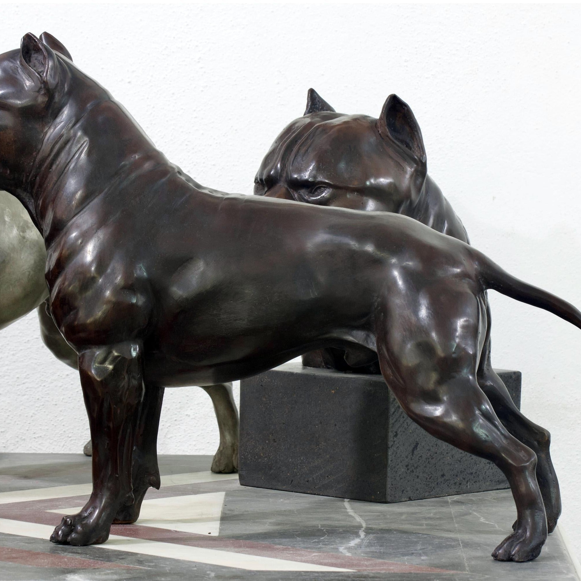Life Size Solid Bronze Pitbull Garden Sculpture (16 Inches)
