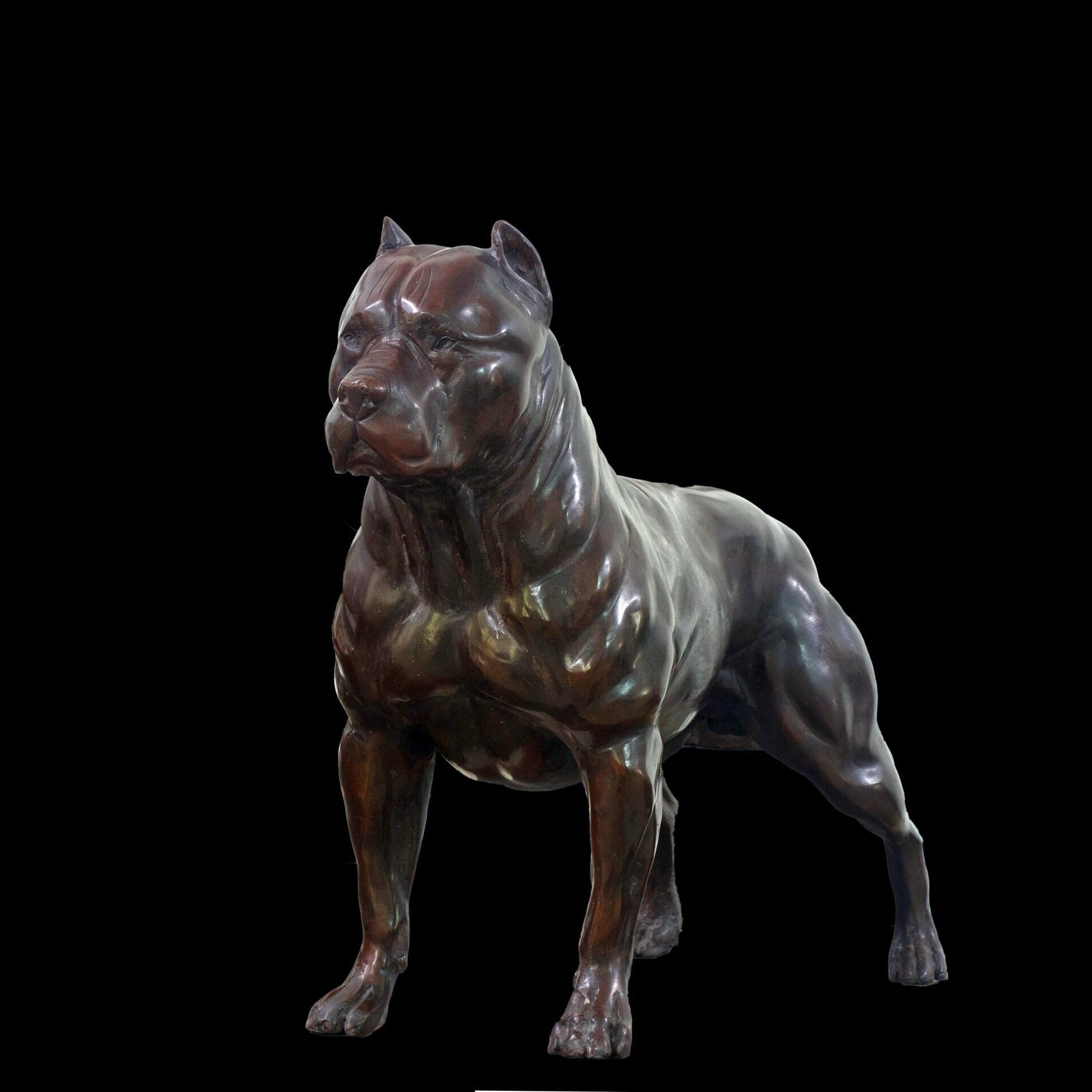 Life Size Solid Bronze Pitbull Garden Sculpture (16 Inches)