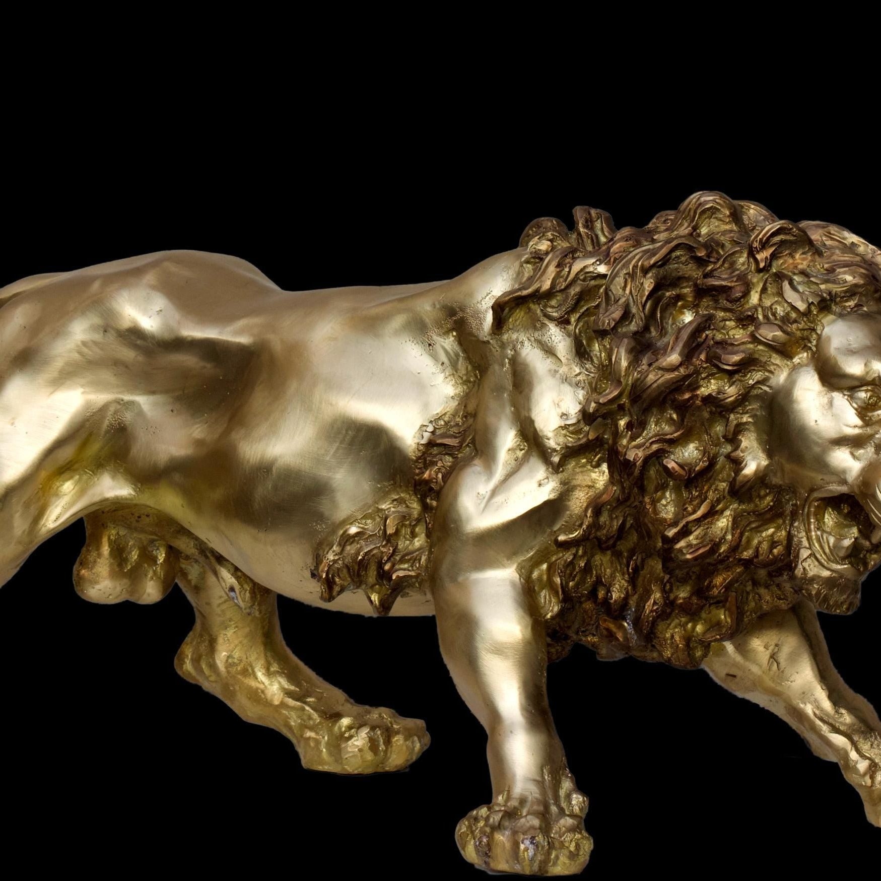 Bronze Wild Lion Sculpture: Lost Wax Garden Decor (27 x 12 Inches)
