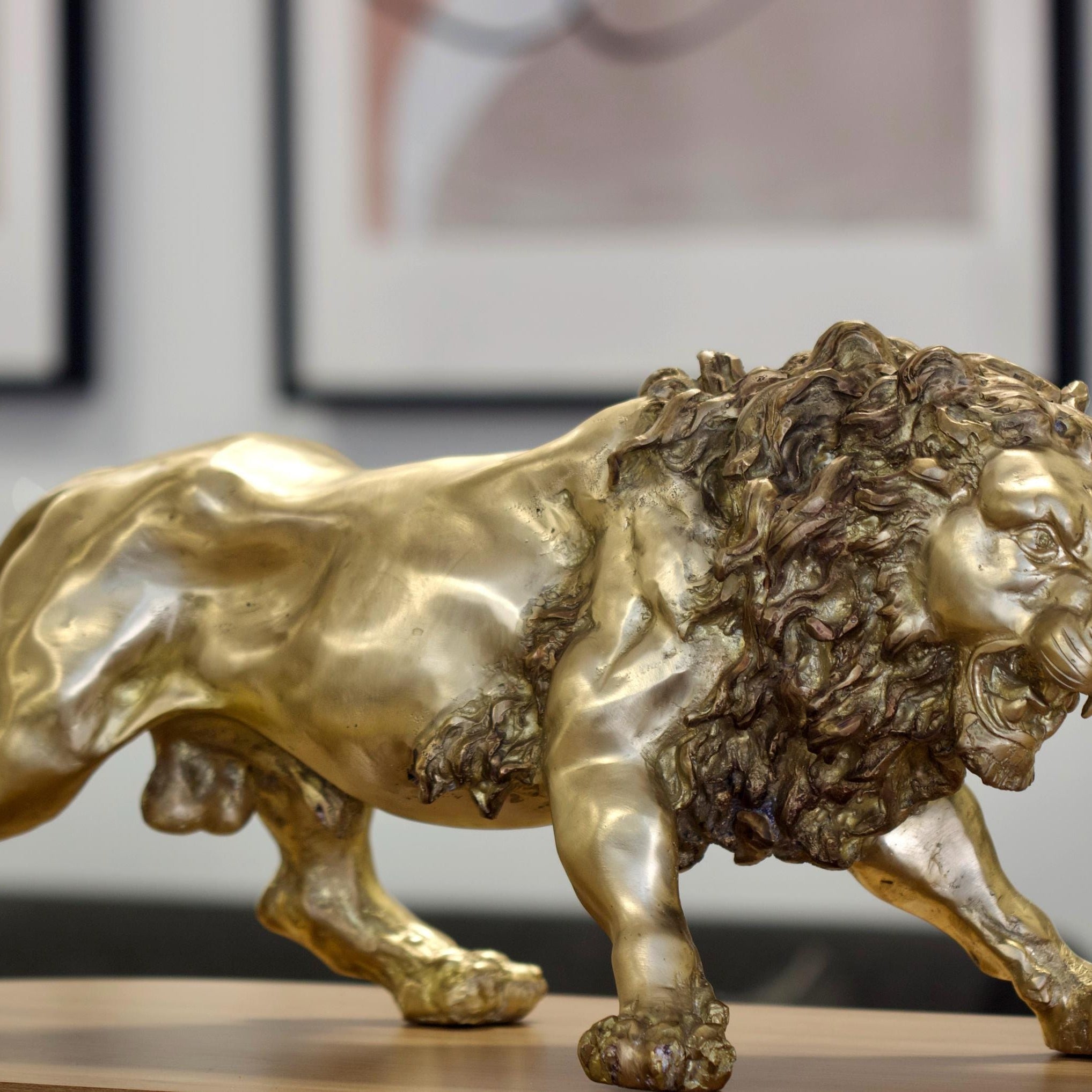 Bronze Wild Lion Sculpture: Lost Wax Garden Decor (27 x 12 Inches)