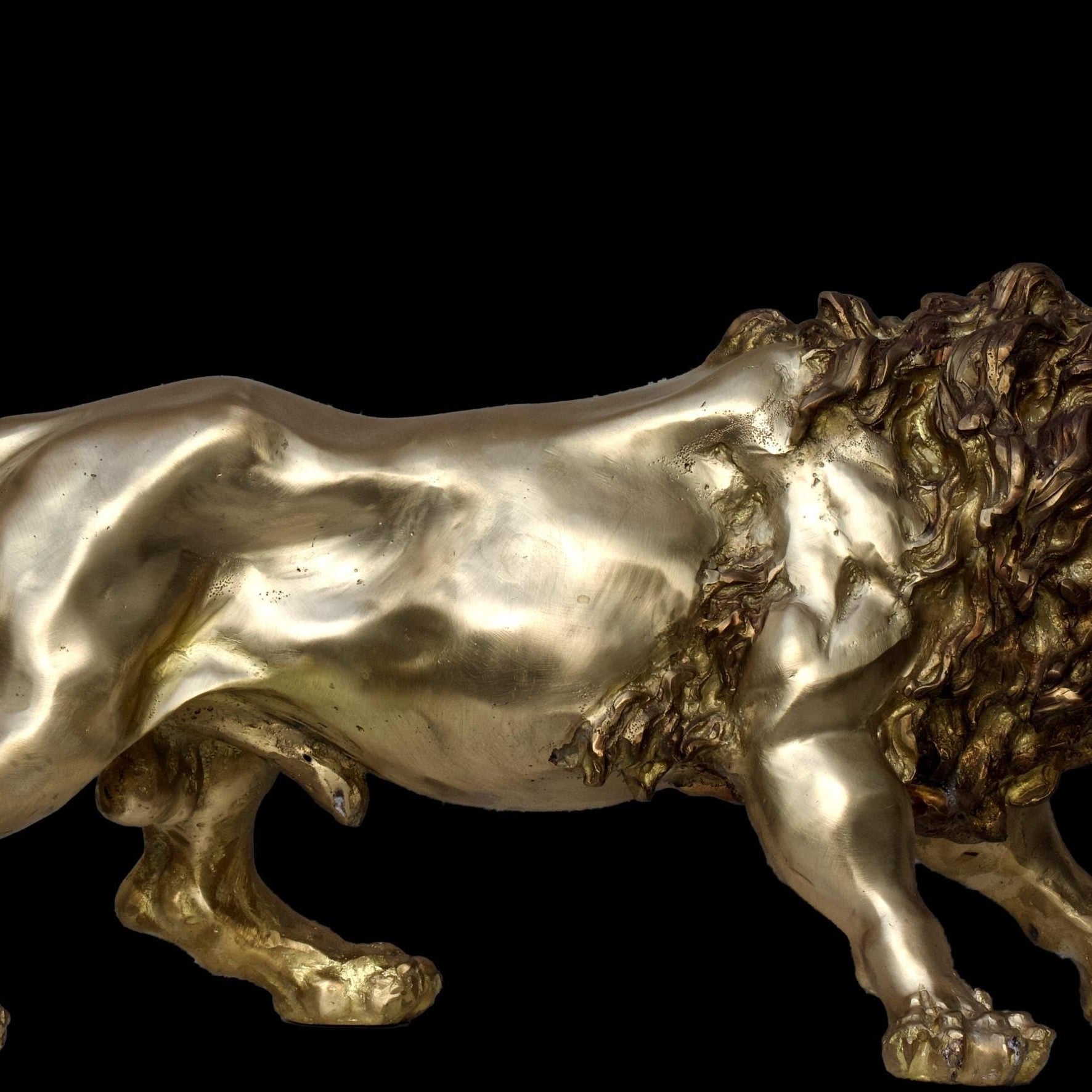 Bronze Wild Lion Sculpture: Lost Wax Garden Decor (27 x 12 Inches)