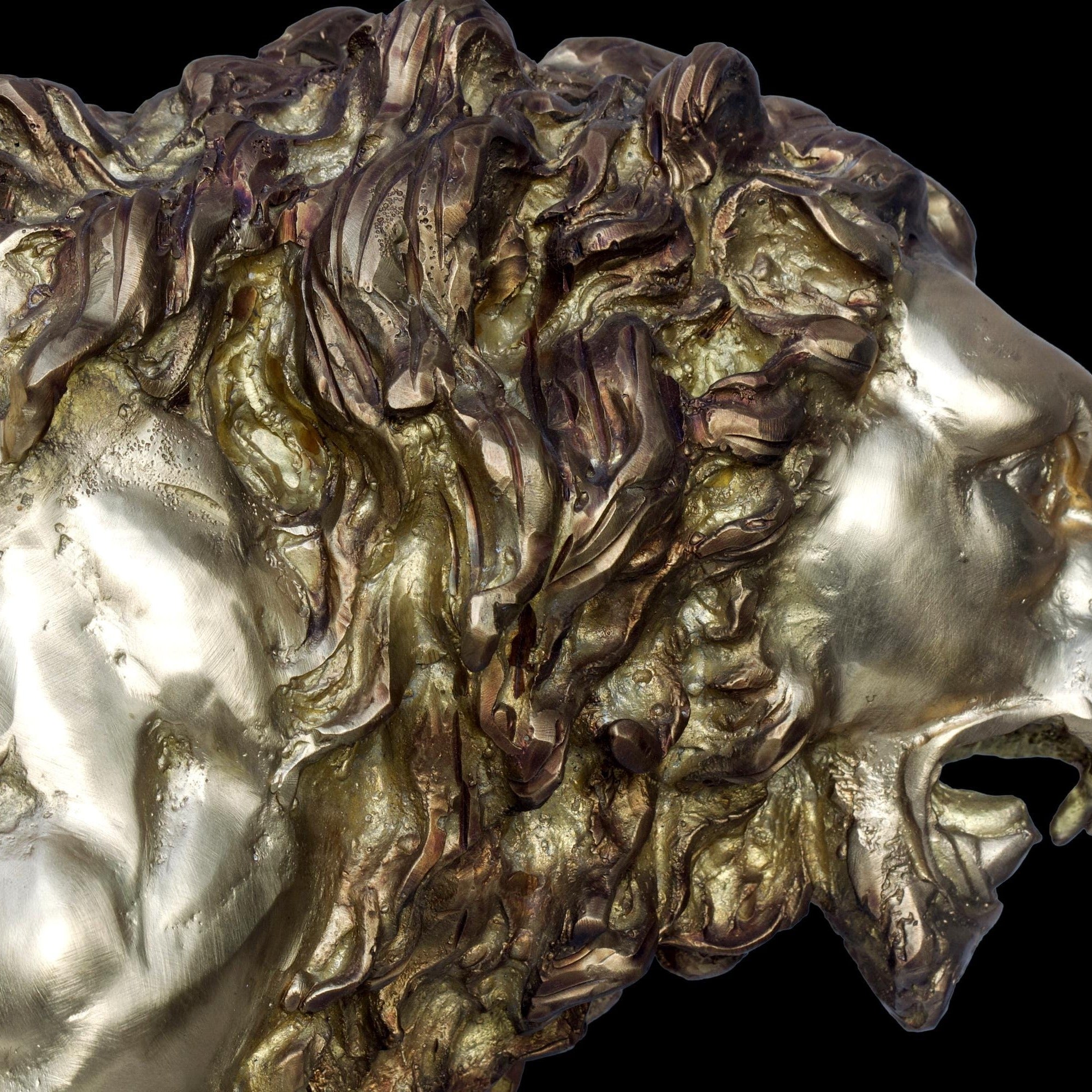 Bronze Wild Lion Sculpture: Lost Wax Garden Decor (27 x 12 Inches)