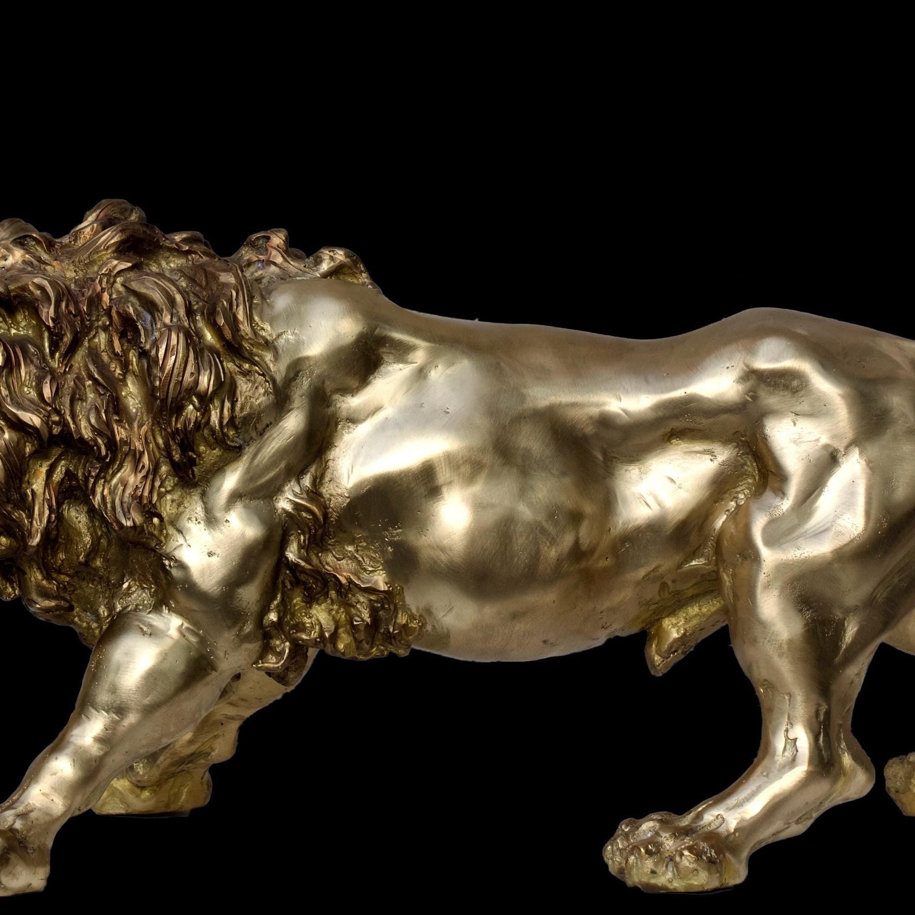 Bronze Wild Lion Sculpture: Lost Wax Garden Decor (27 x 12 Inches)