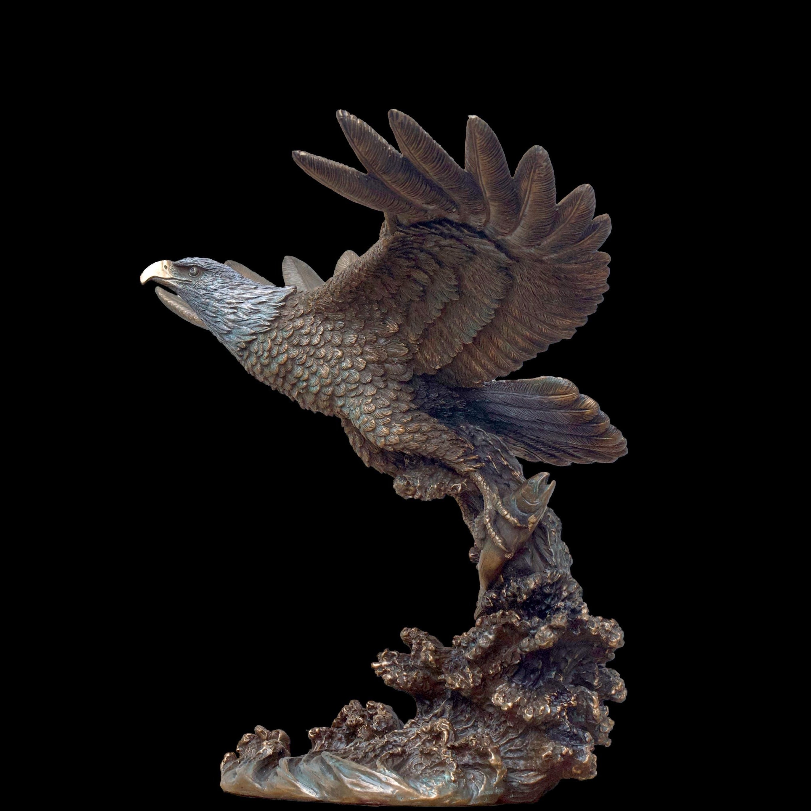 Large Bald Eagle Hunting Salmon Statue