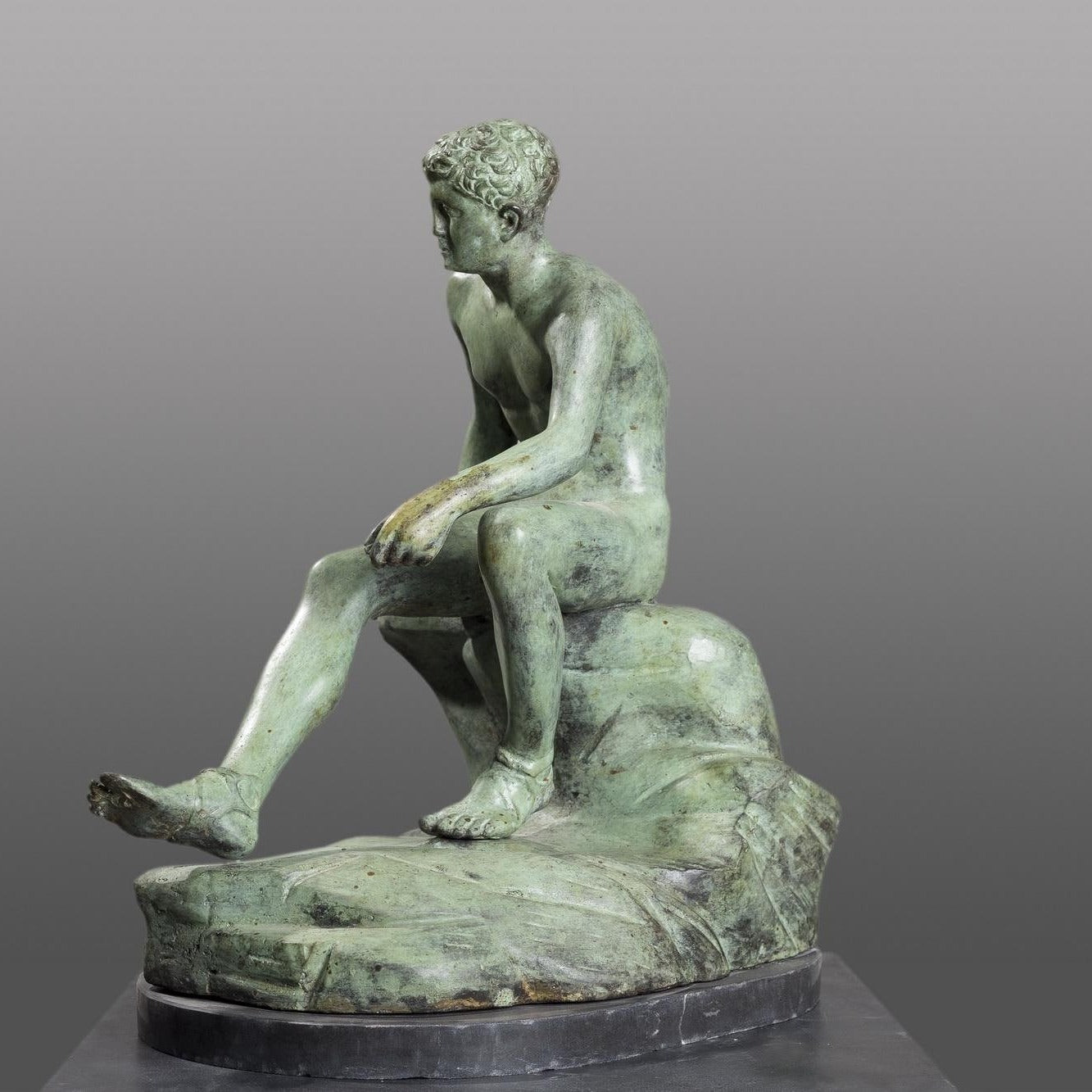 Seated Hermes Bronze Sculpture, Ancient Greek Statue (19.69 Inches)