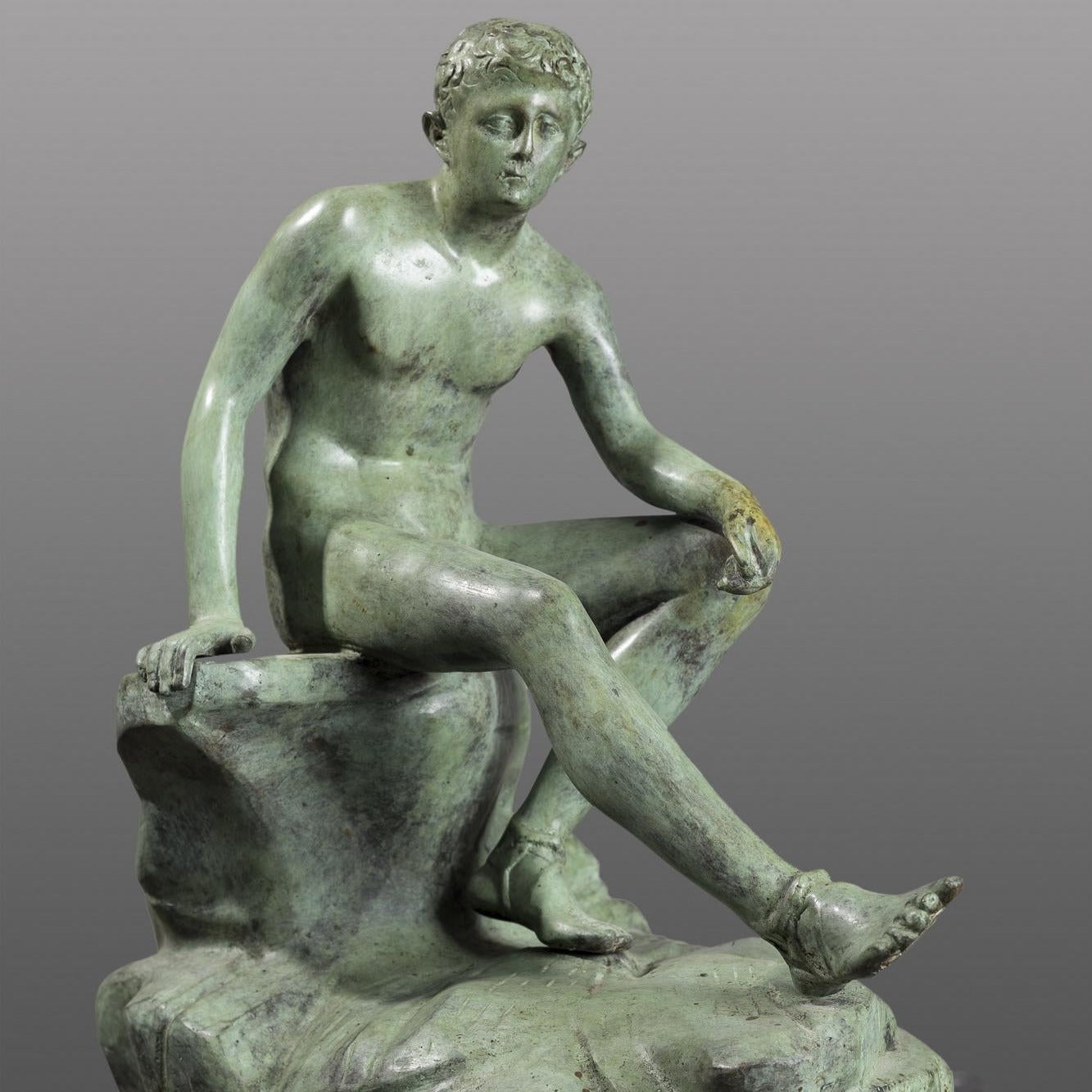 Seated Hermes Bronze Sculpture, Ancient Greek Statue (19.69 Inches)
