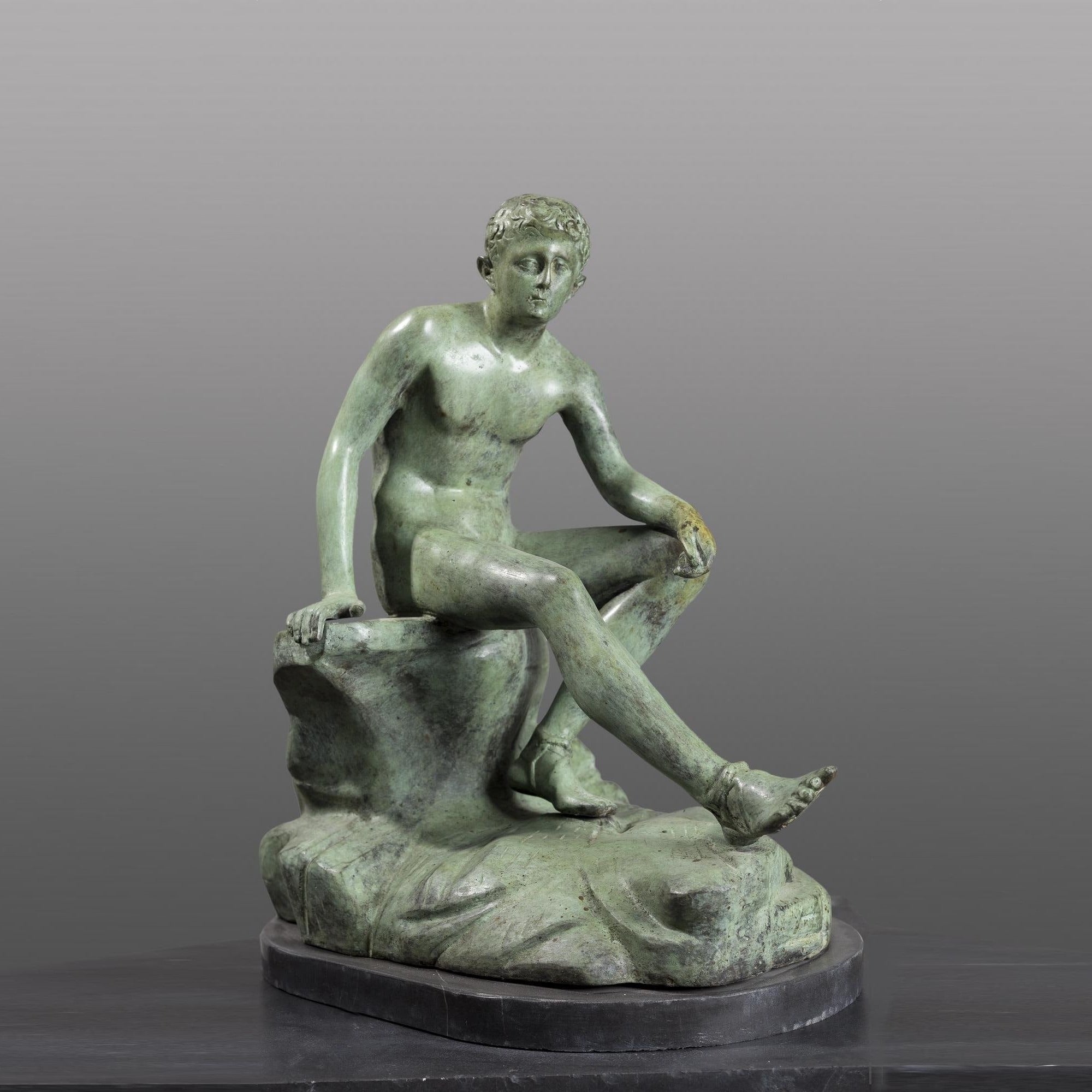 Seated Hermes Bronze Sculpture, Ancient Greek Statue (19.69 Inches)