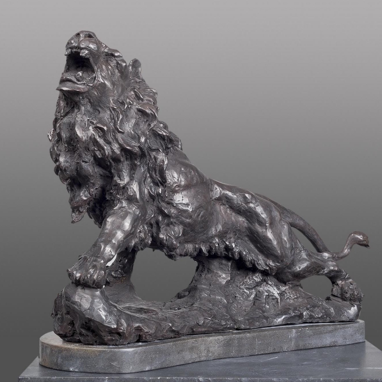 Large Bronze Lion Sculpture: Office Home Decor Centerpiece (22.44 Inches)