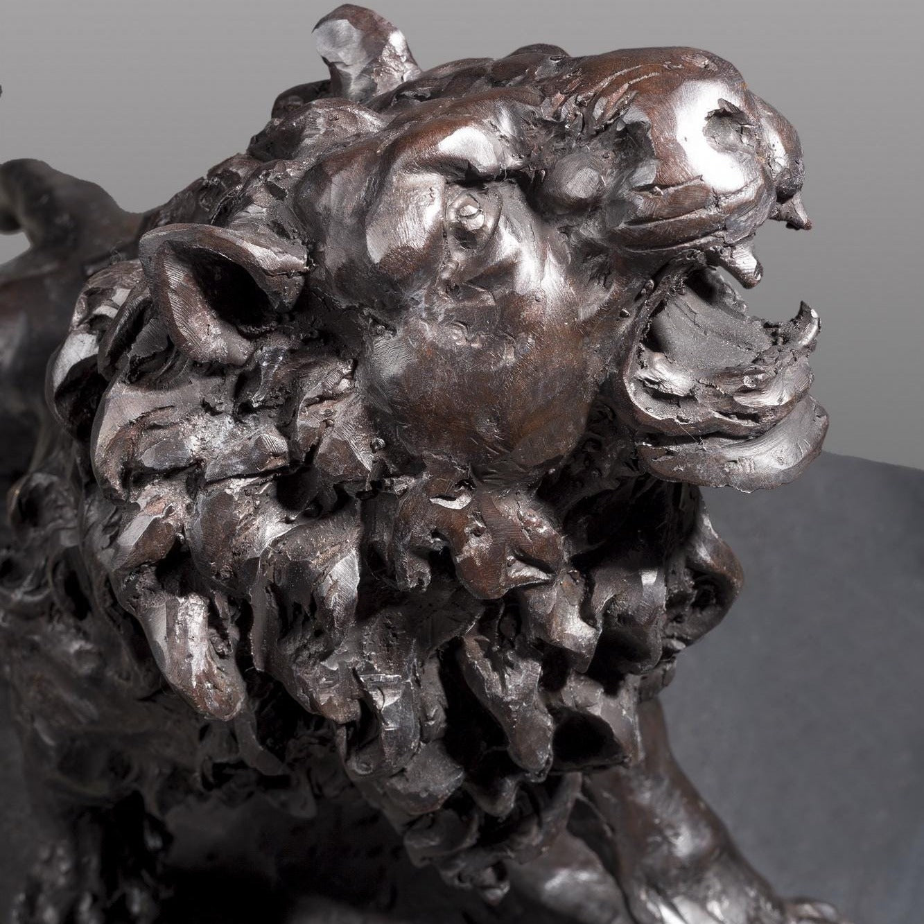 Large Bronze Lion Sculpture: Office Home Decor Centerpiece (22.44 Inches)