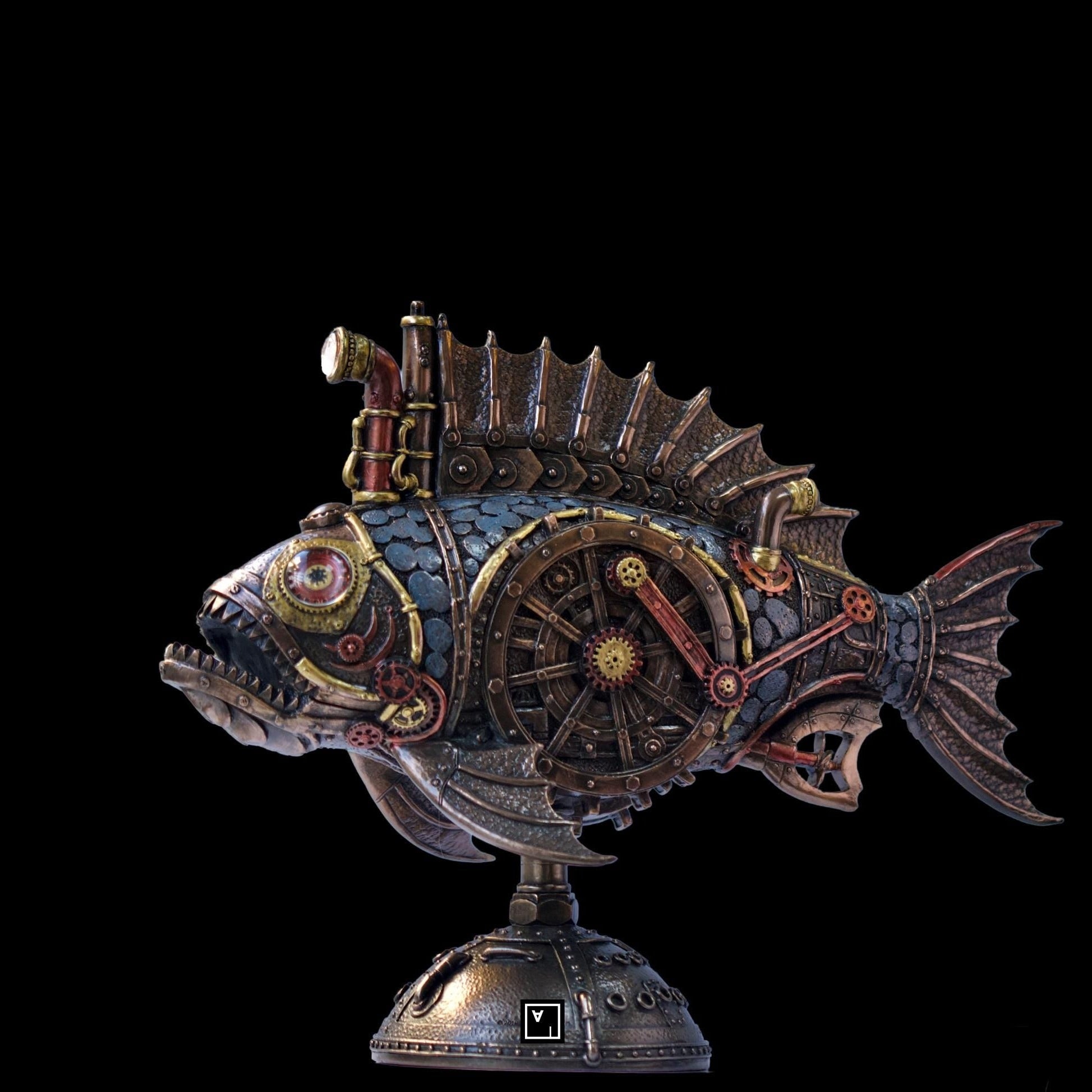 Steampunk Fish Submarine Sculpture Melanocetus Supero Duo
