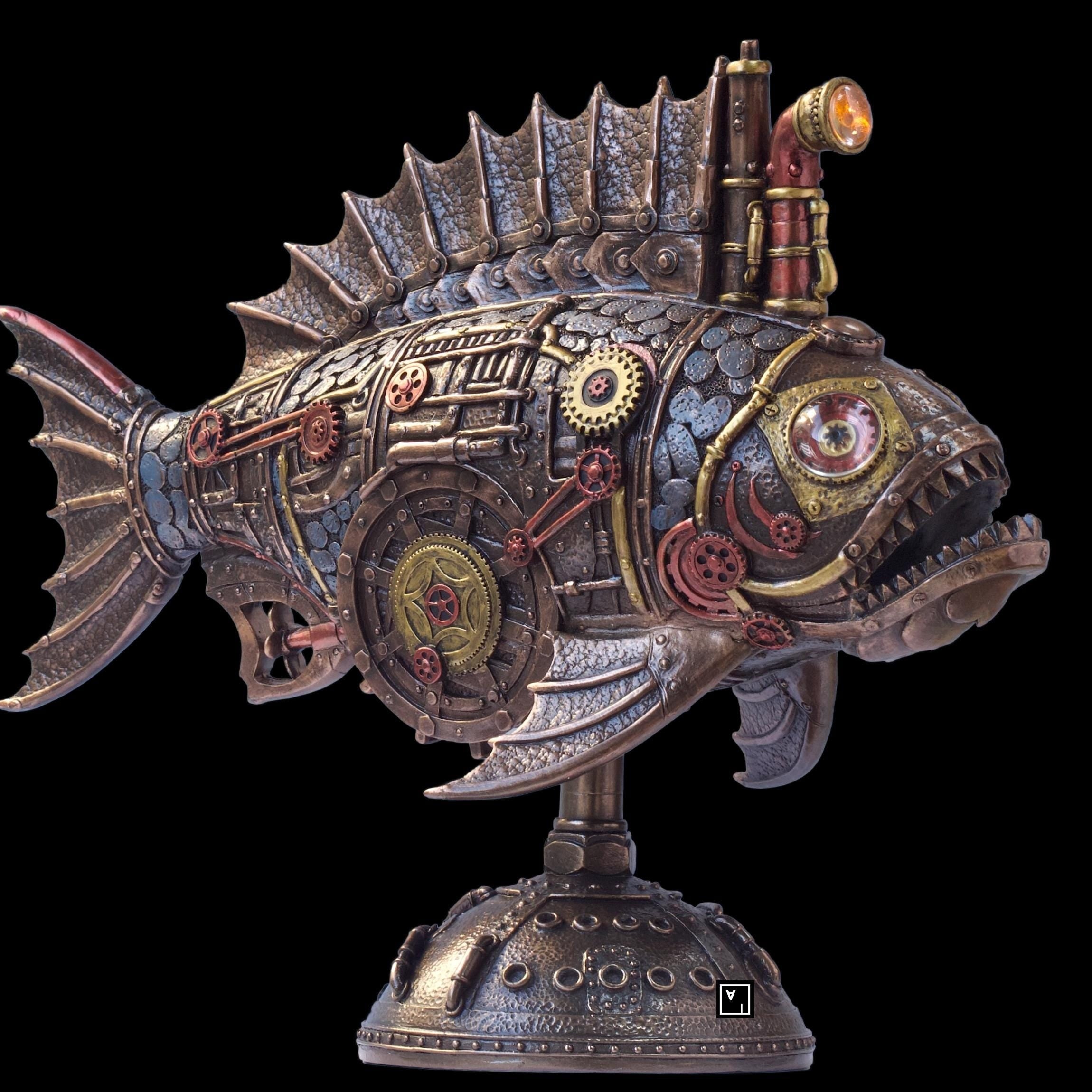 Steampunk Fish Submarine Sculpture Melanocetus Supero Duo