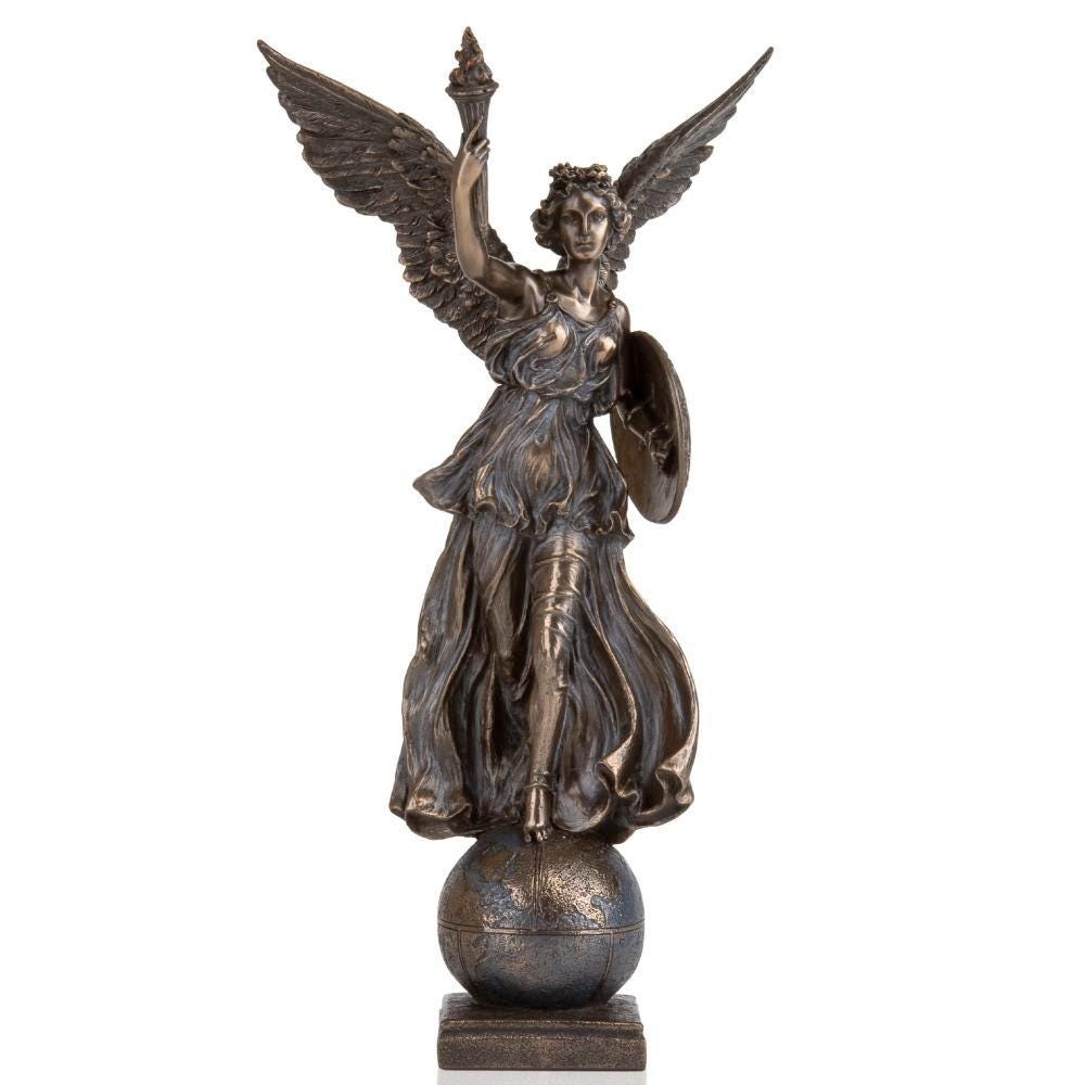 Angel of Peace Statue: Bronzed Torch & Shield Sculpture
