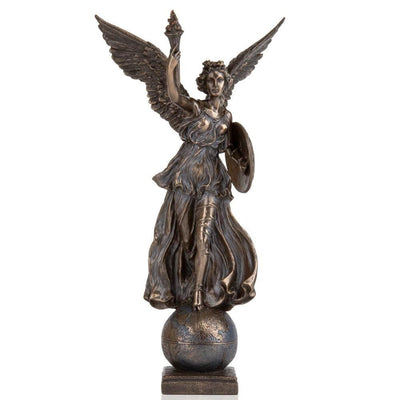 Angel of Peace Statue: Bronzed Torch & Shield Sculpture