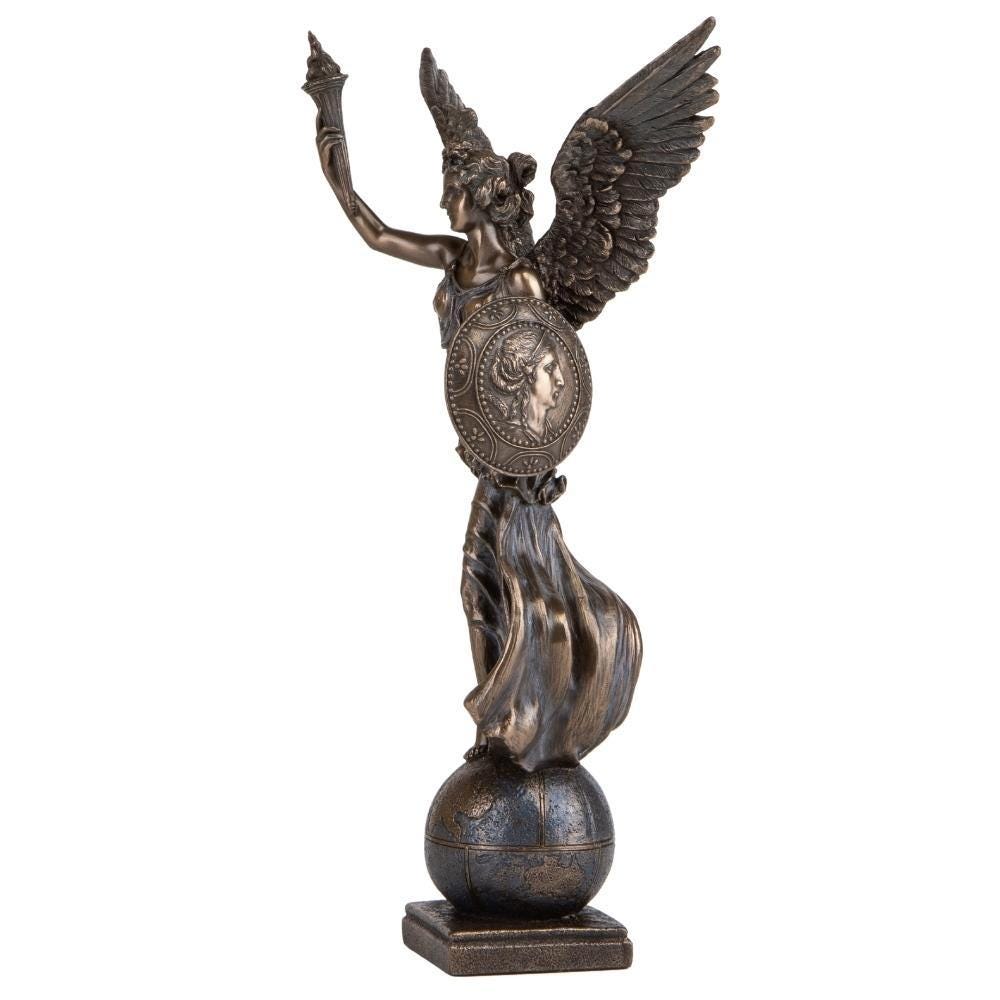 Angel of Peace Statue: Bronzed Torch & Shield Sculpture