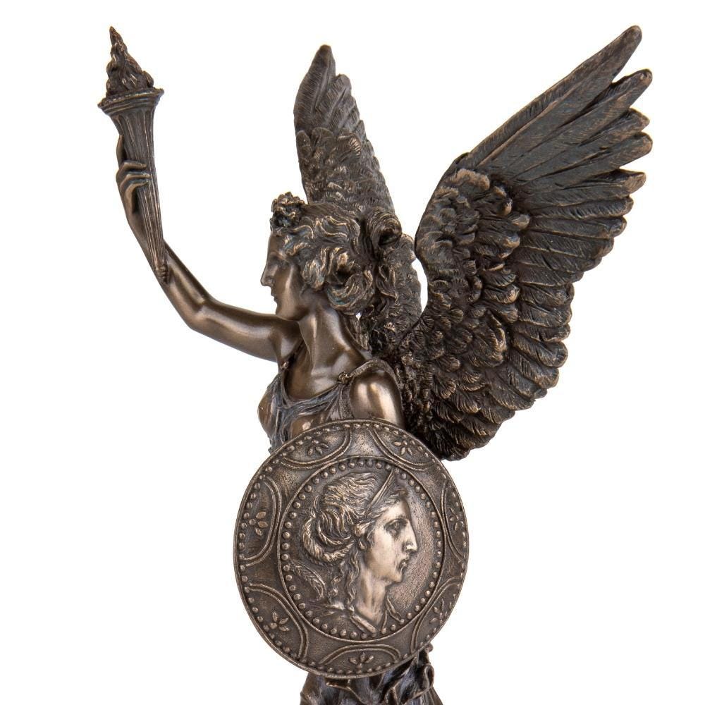 Angel of Peace Statue: Bronzed Torch & Shield Sculpture