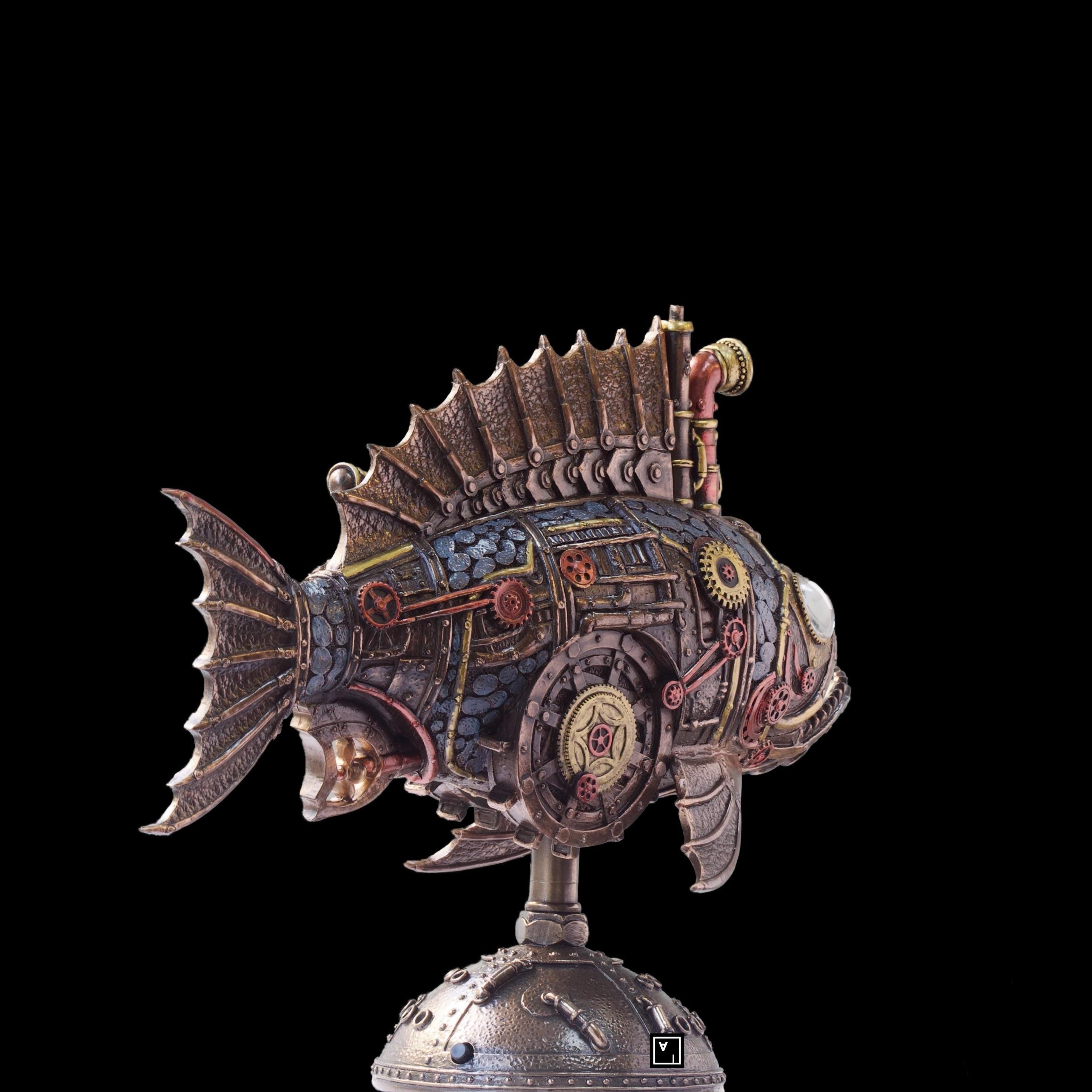 Steampunk Fish Submarine Sculpture Melanocetus Supero Duo