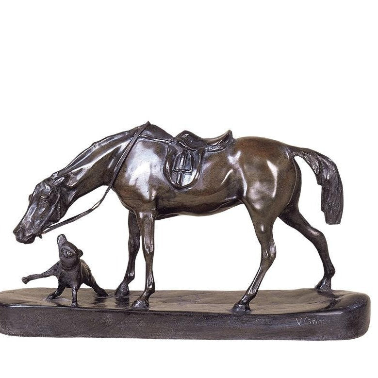 Bronze Horse and Dog Sculpture: Elegant Home Decor Art