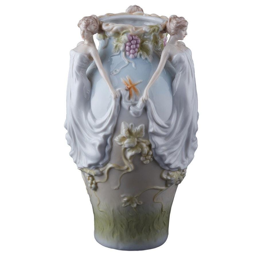 Art nouveau Three Graces Porcelain Vase Pedestalled with Lotus Leaf motif and Standing Maiden