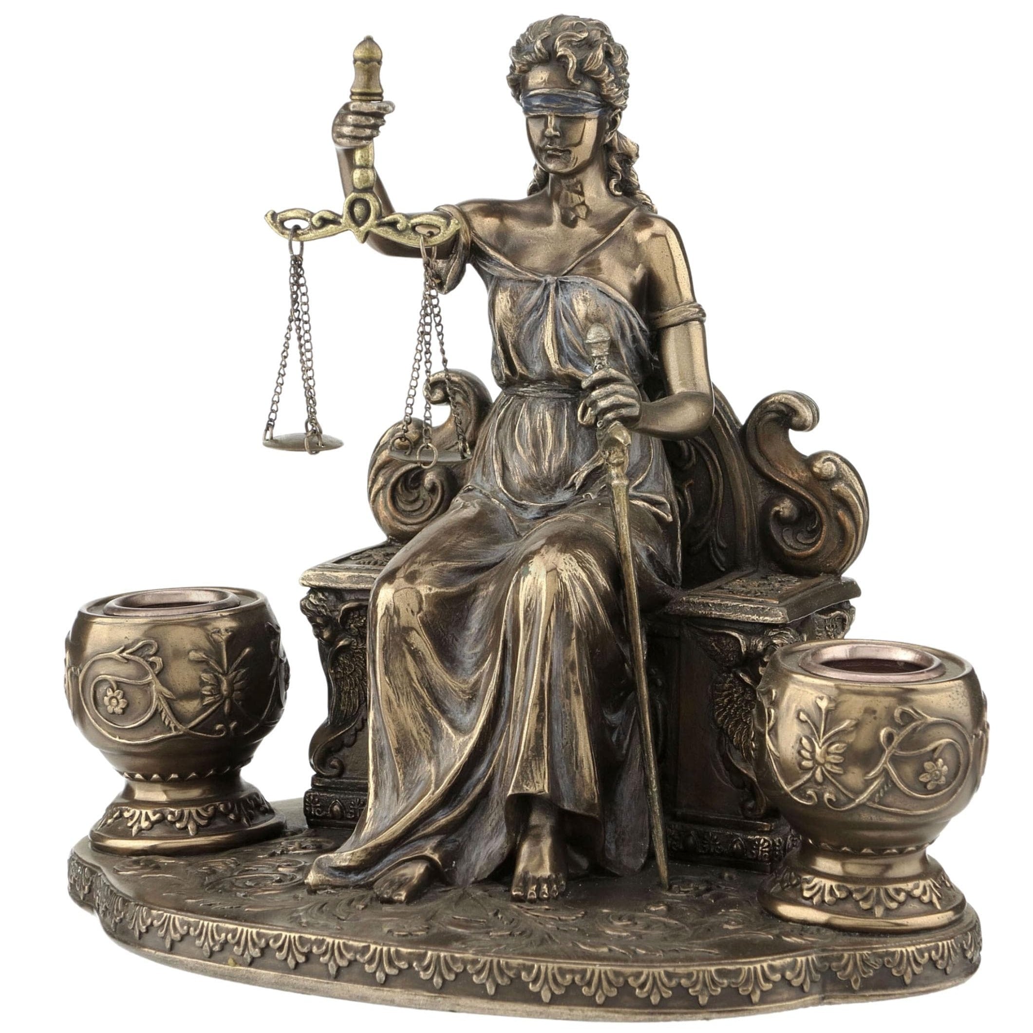 Lady Justice Statue Candle Holder: Cold Cast Bronze Themis Decor