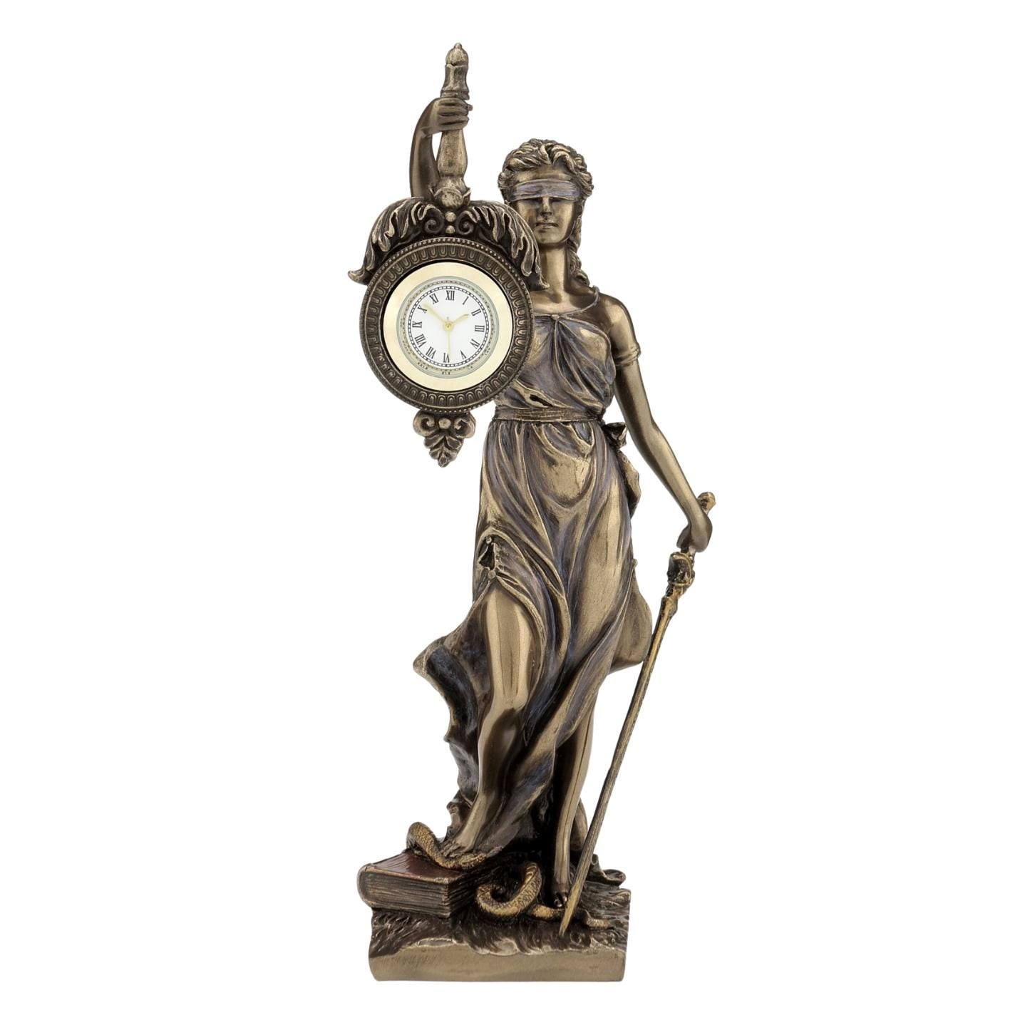 La Justice Clock. Themis Statue with Clock