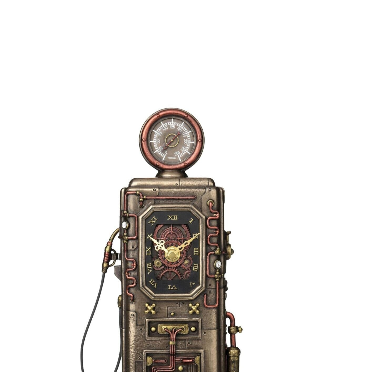 Steampunk Gas Station Desk Clock: Bronzed Fuel Dispenser Tower