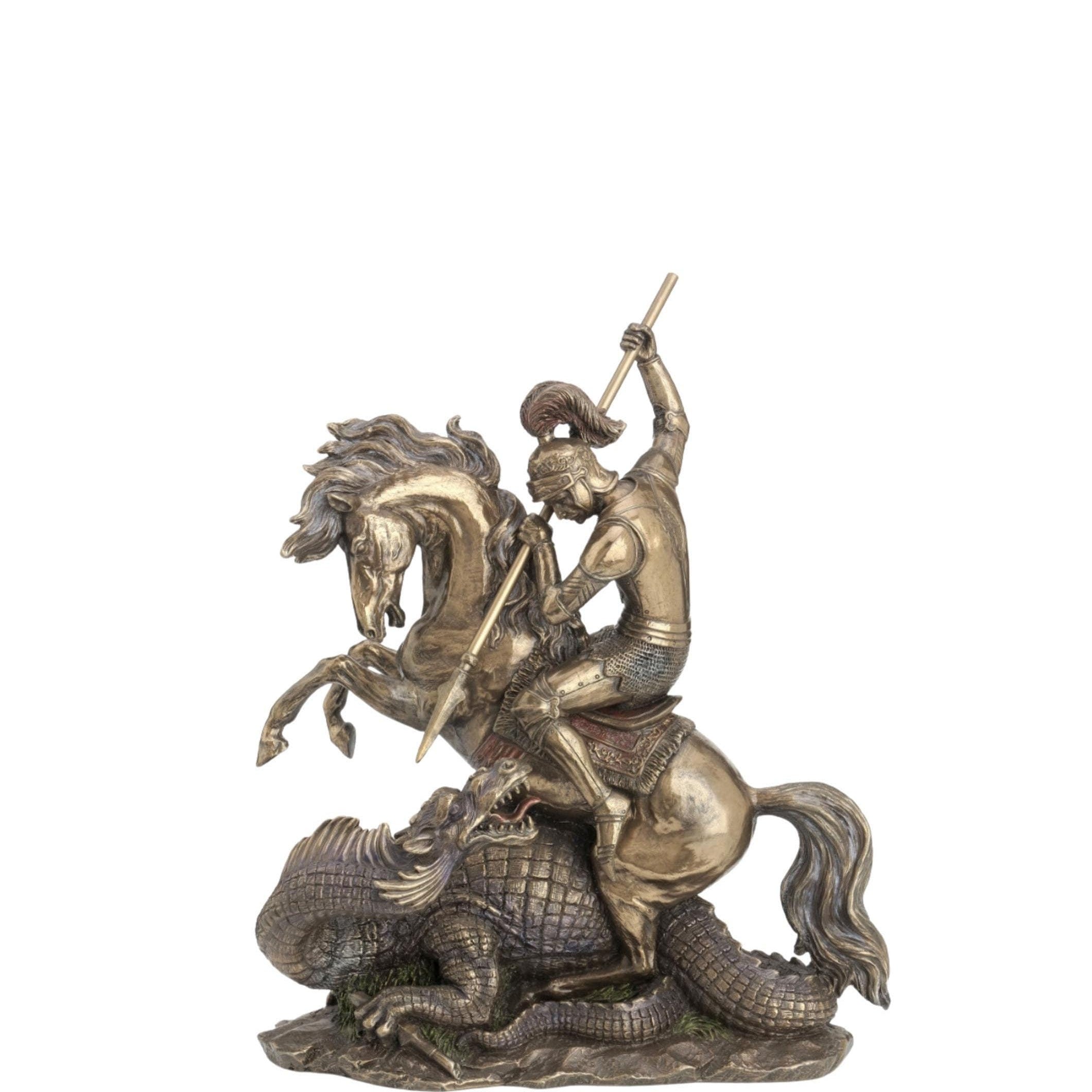 St. George and the Dragon Statue: Bronze Finish Warrior Figurine