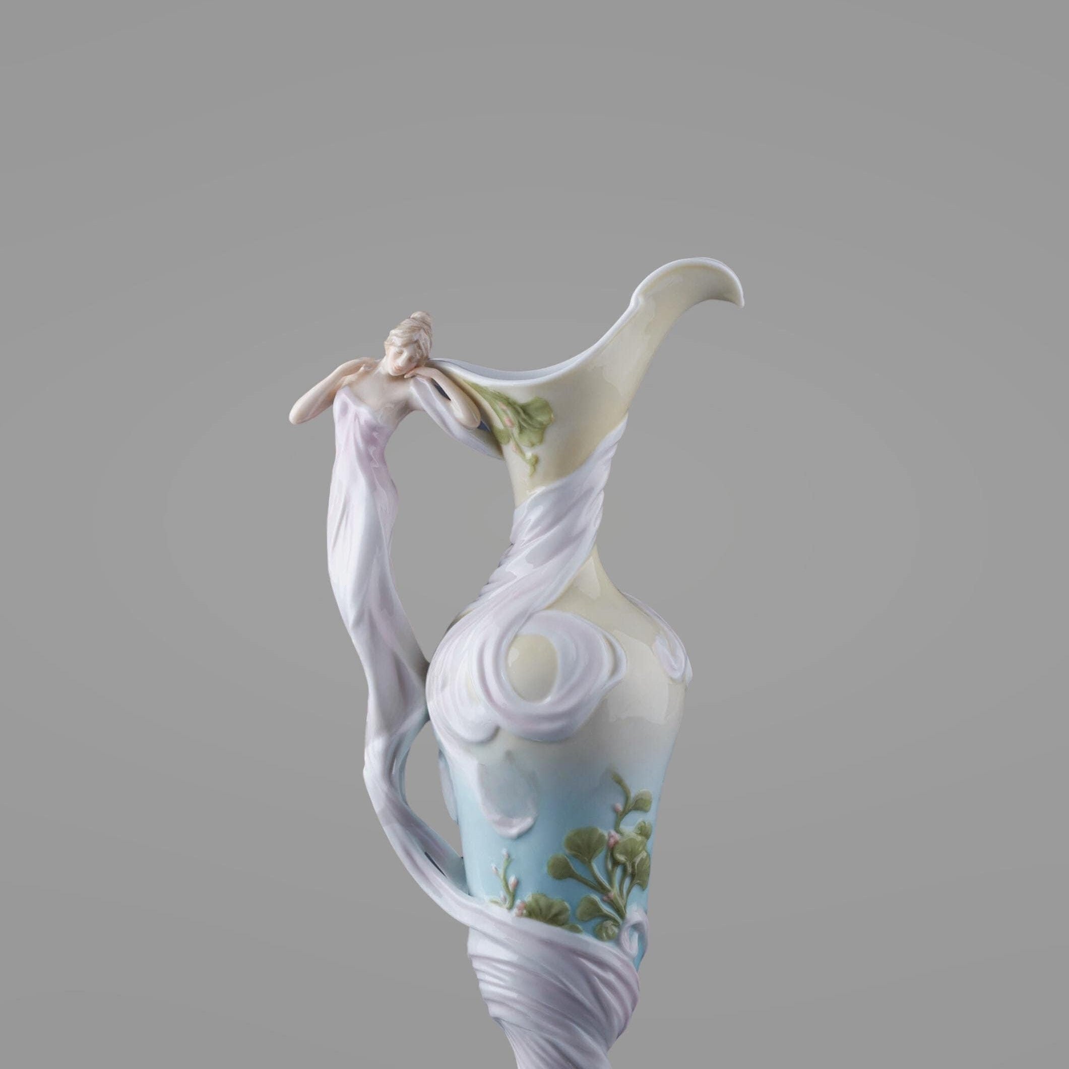 Art Nouveau Maiden Porcelain Ewer: Hand-Painted Figurine Pitcher (13 Inches)