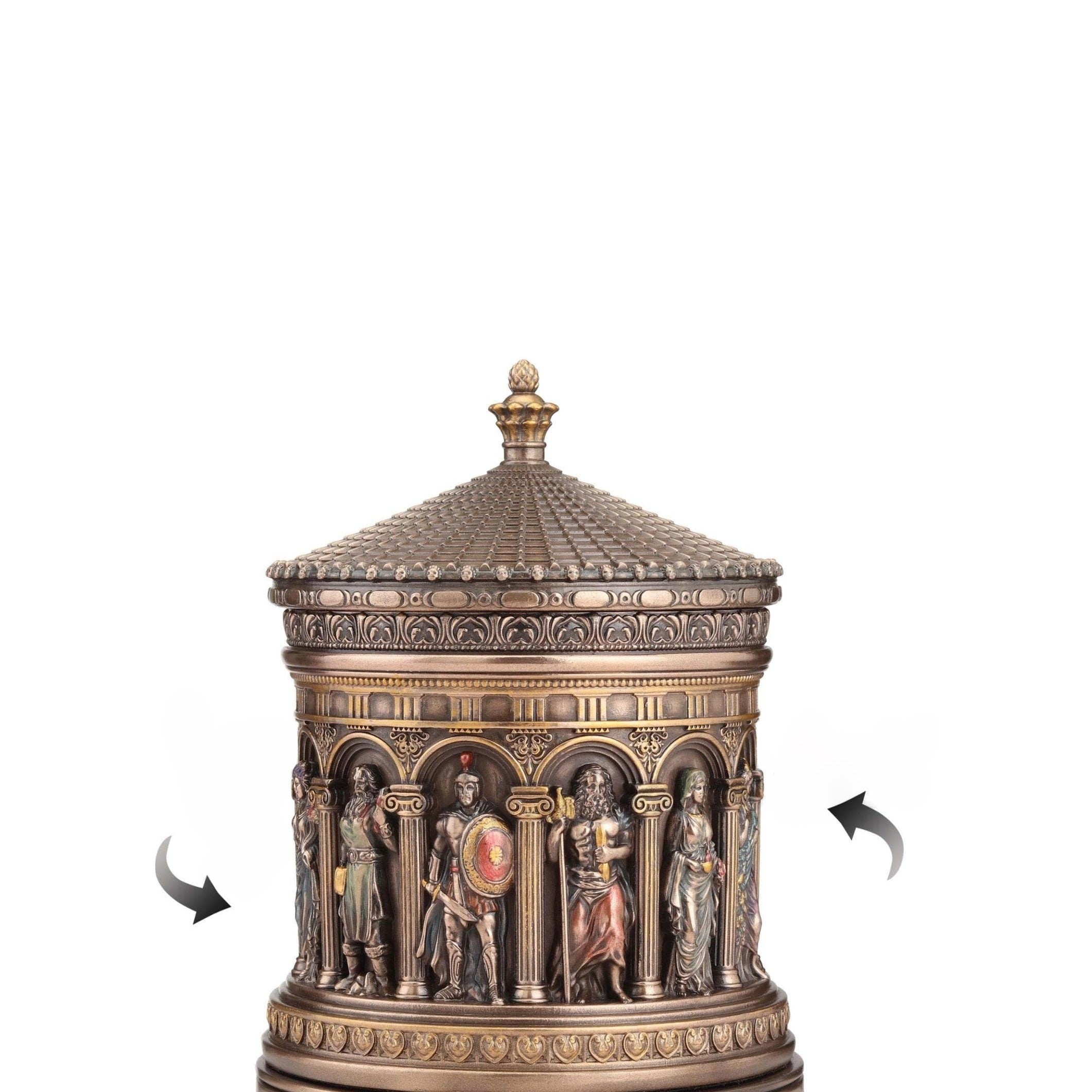 Greek Pantheon Rotunda Trinket Box: Rotating Zodiac Astrology Decor
