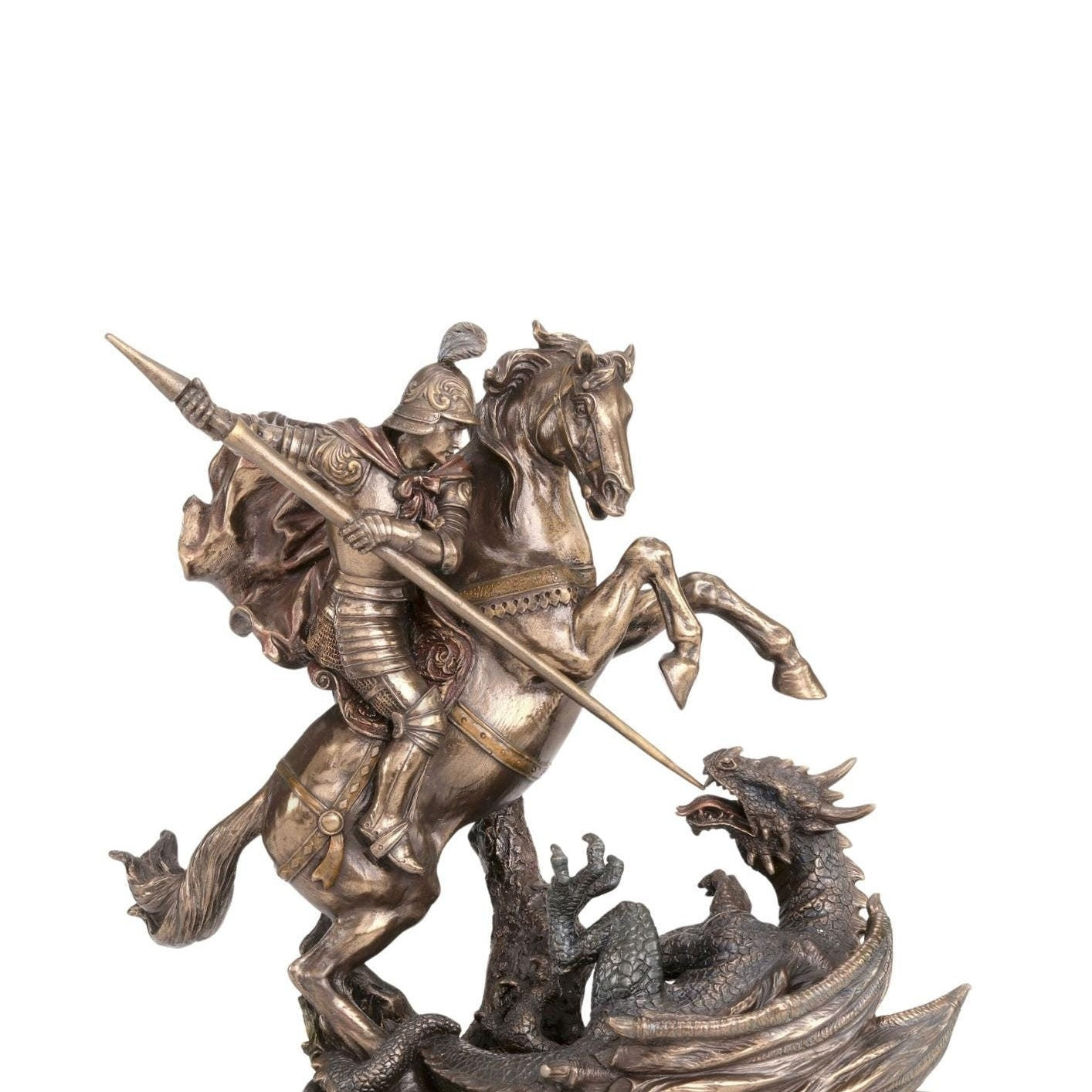Saint George Killing Dragon Figurine - Bronzed Cold Cast Resin