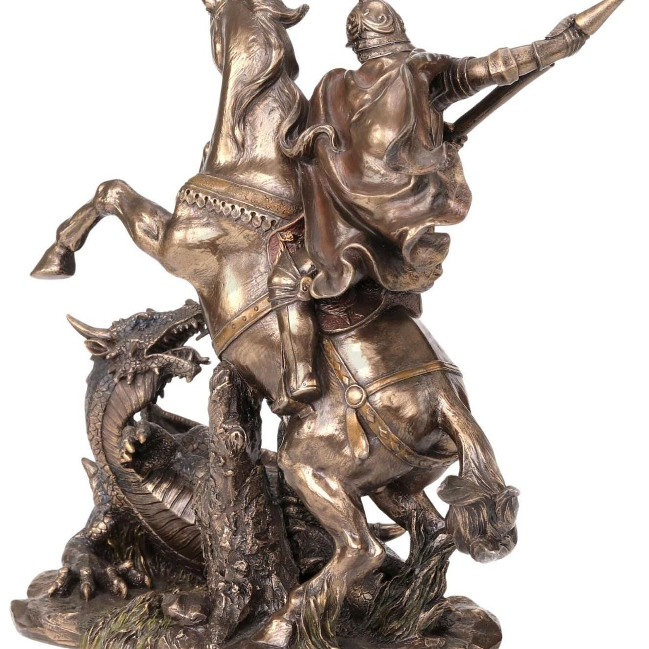 Saint George Killing Dragon Figurine - Bronzed Cold Cast Resin