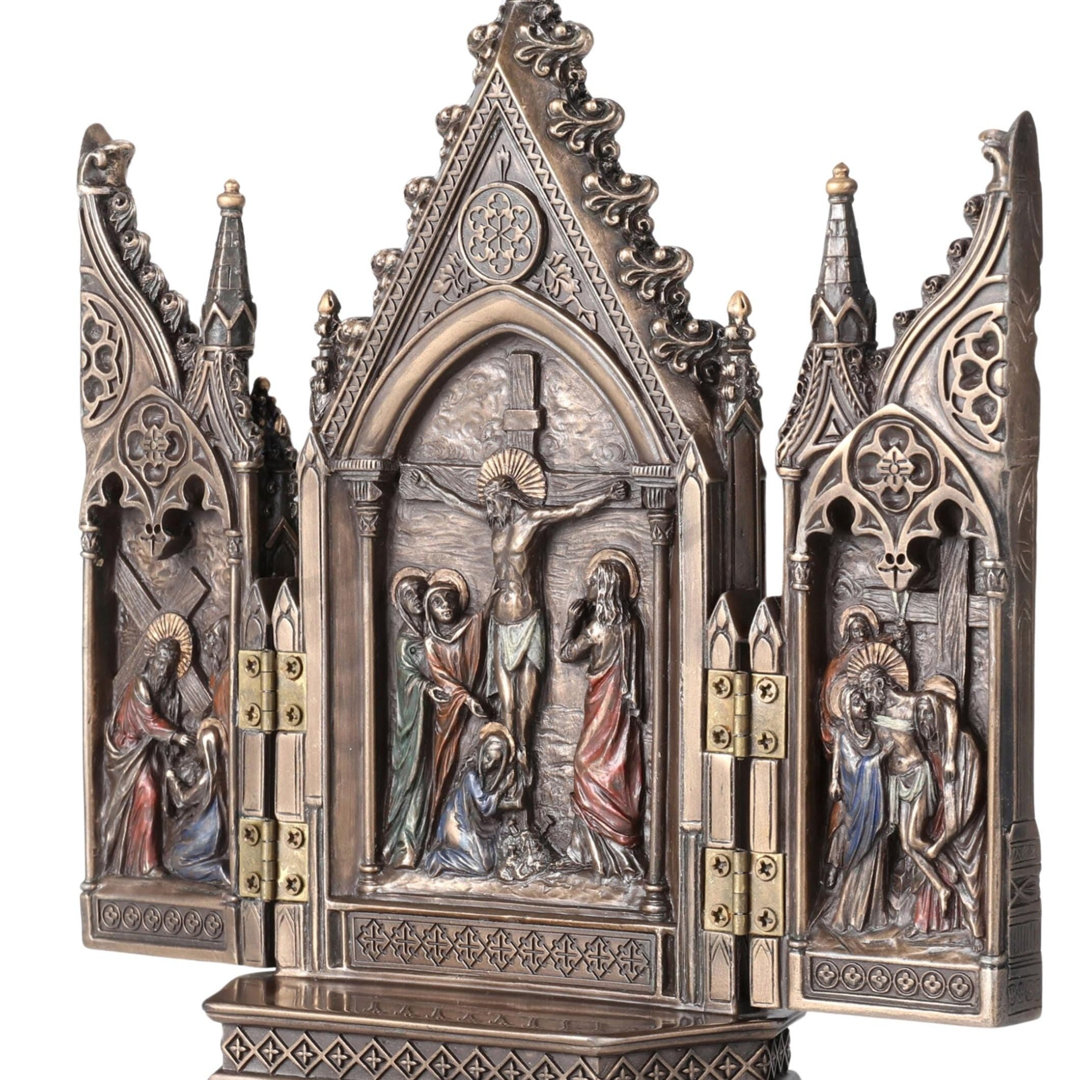 Calvary Triptych Statue: Bronzed Winged Altar (20.5cm)