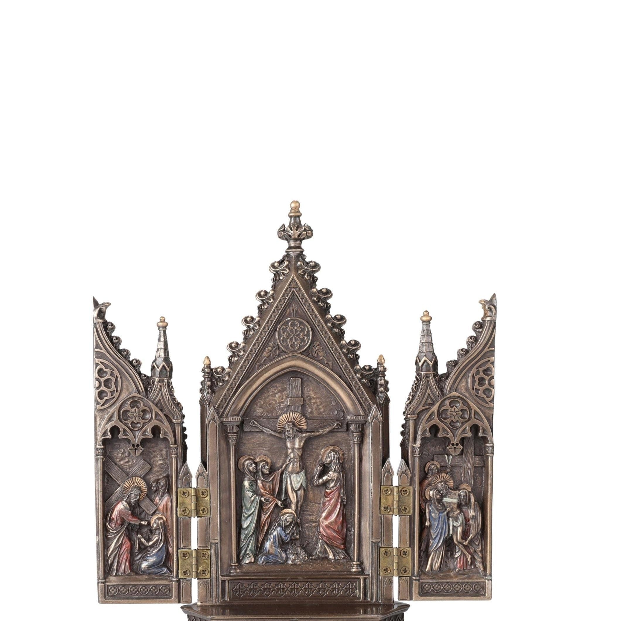 Calvary Triptych Statue: Bronzed Winged Altar (20.5cm)