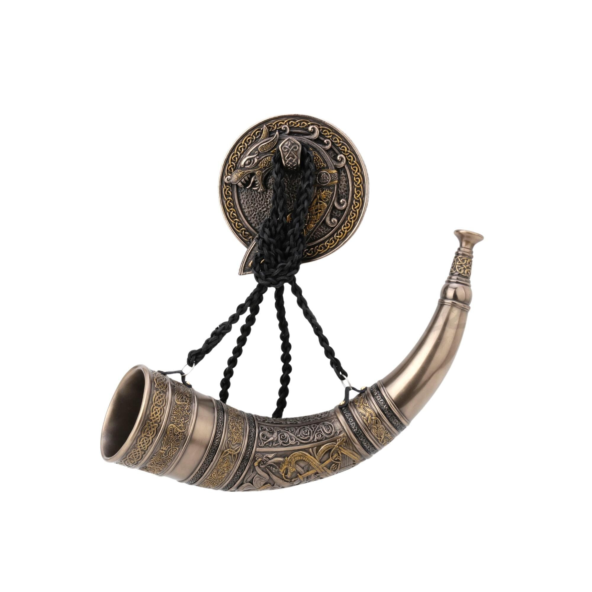 Sigur Slaying Fafnir Viking War Horn: Bronze Finish with Dragon Wall Mount