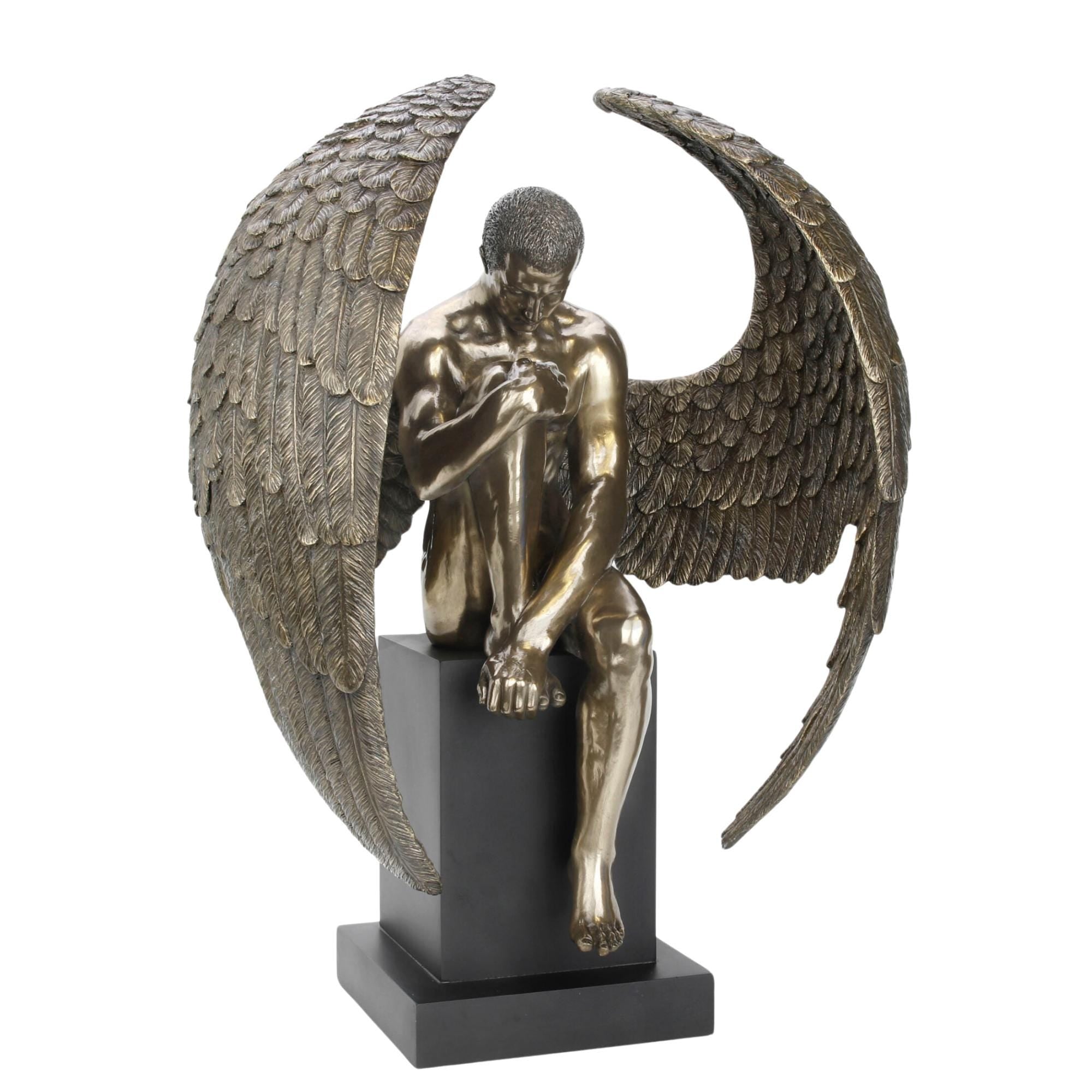 Fallen Angel Statue: Cold Cast Bronze Winged Sculpture