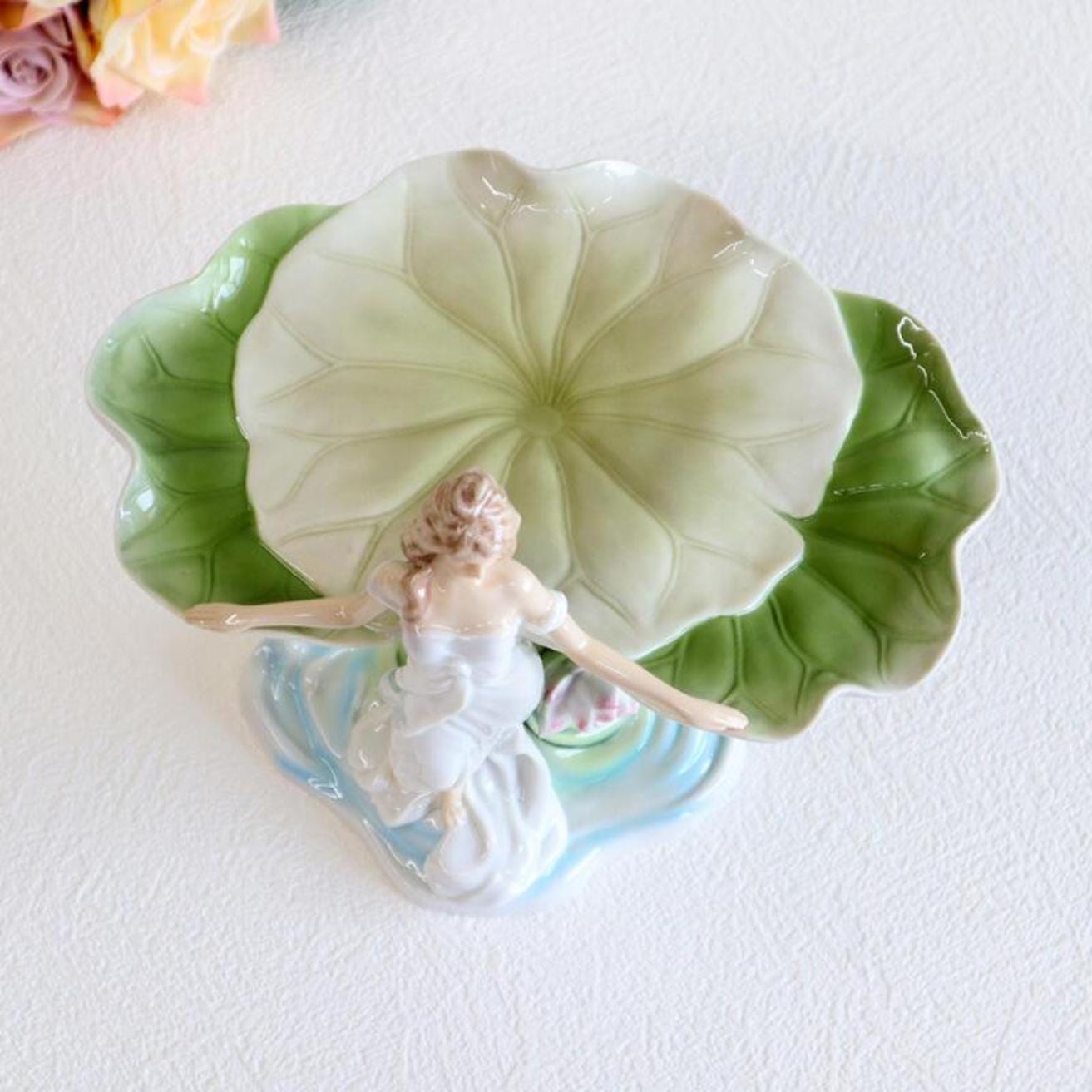 Art Nouveau Style Tray with Woman and Lotus Leaf