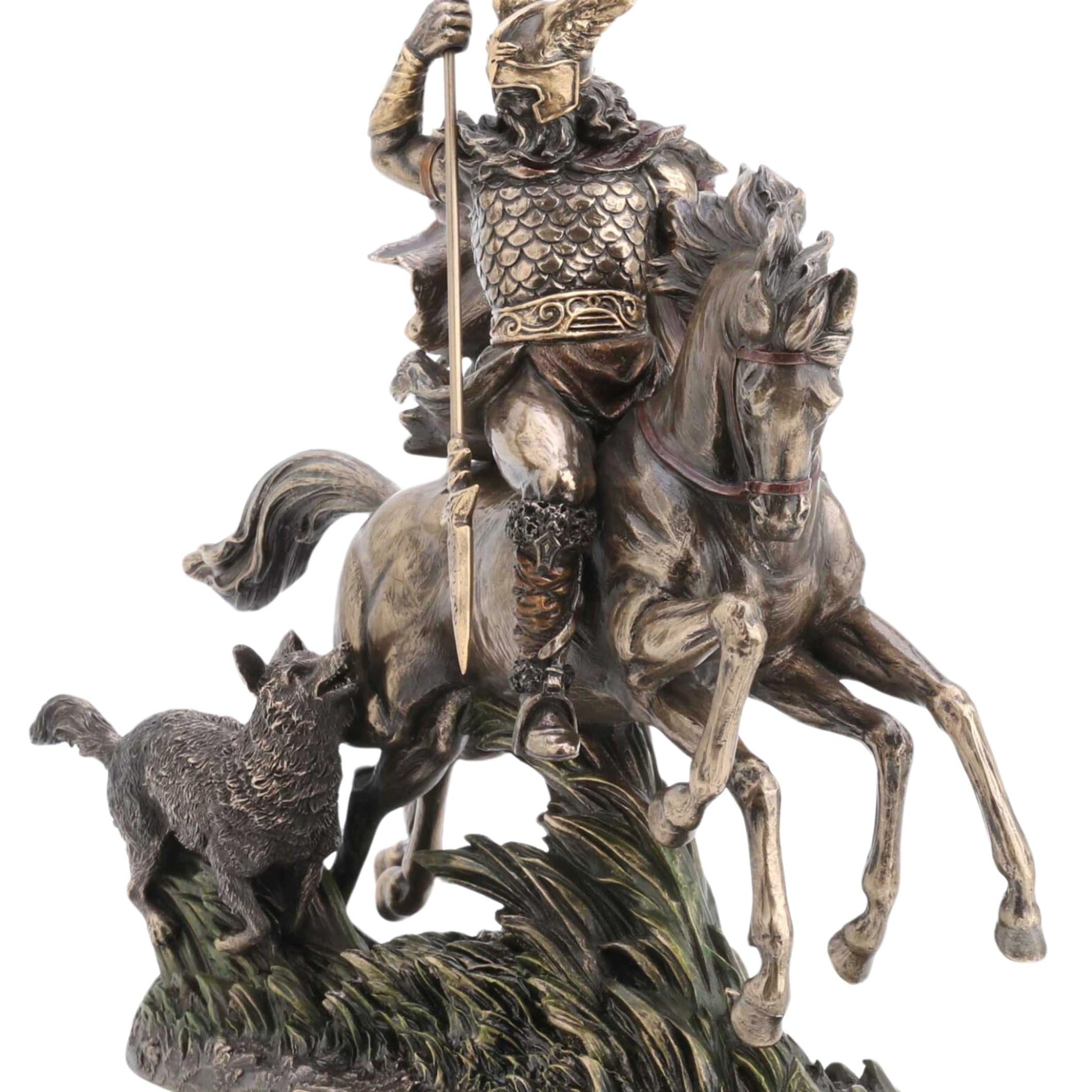12.40 Inches Odin riding Sleipnir with Wolf Statue.